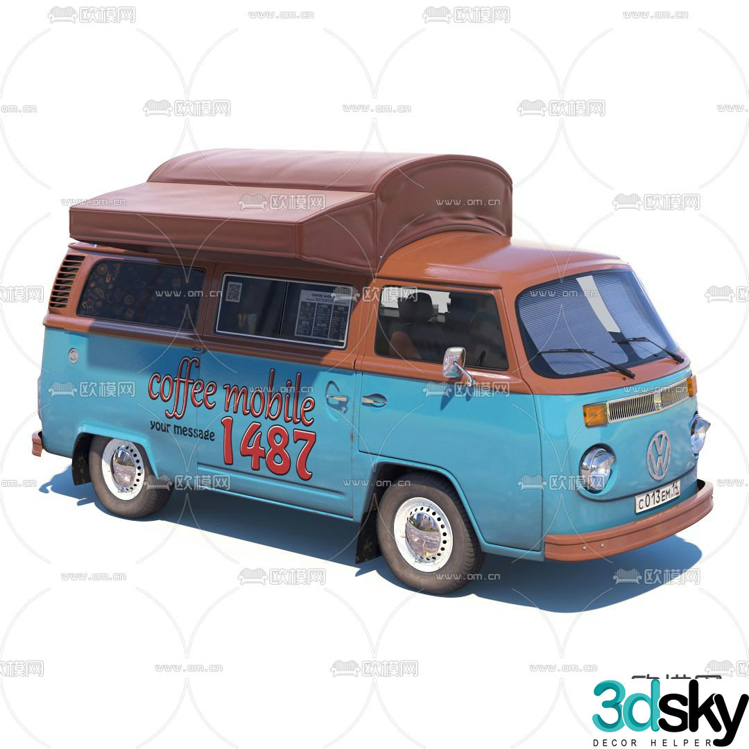 Modern retro street coffee pickup truck 3d model
