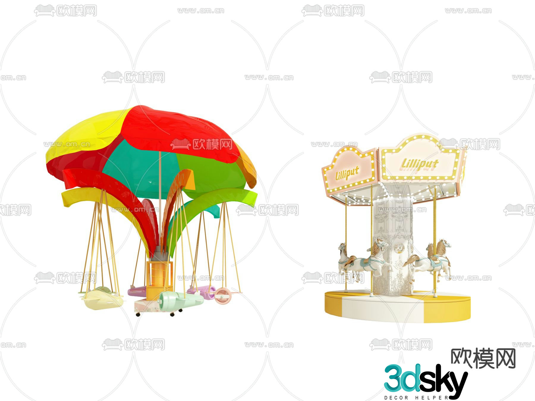 Modern amusement carousel 3d model