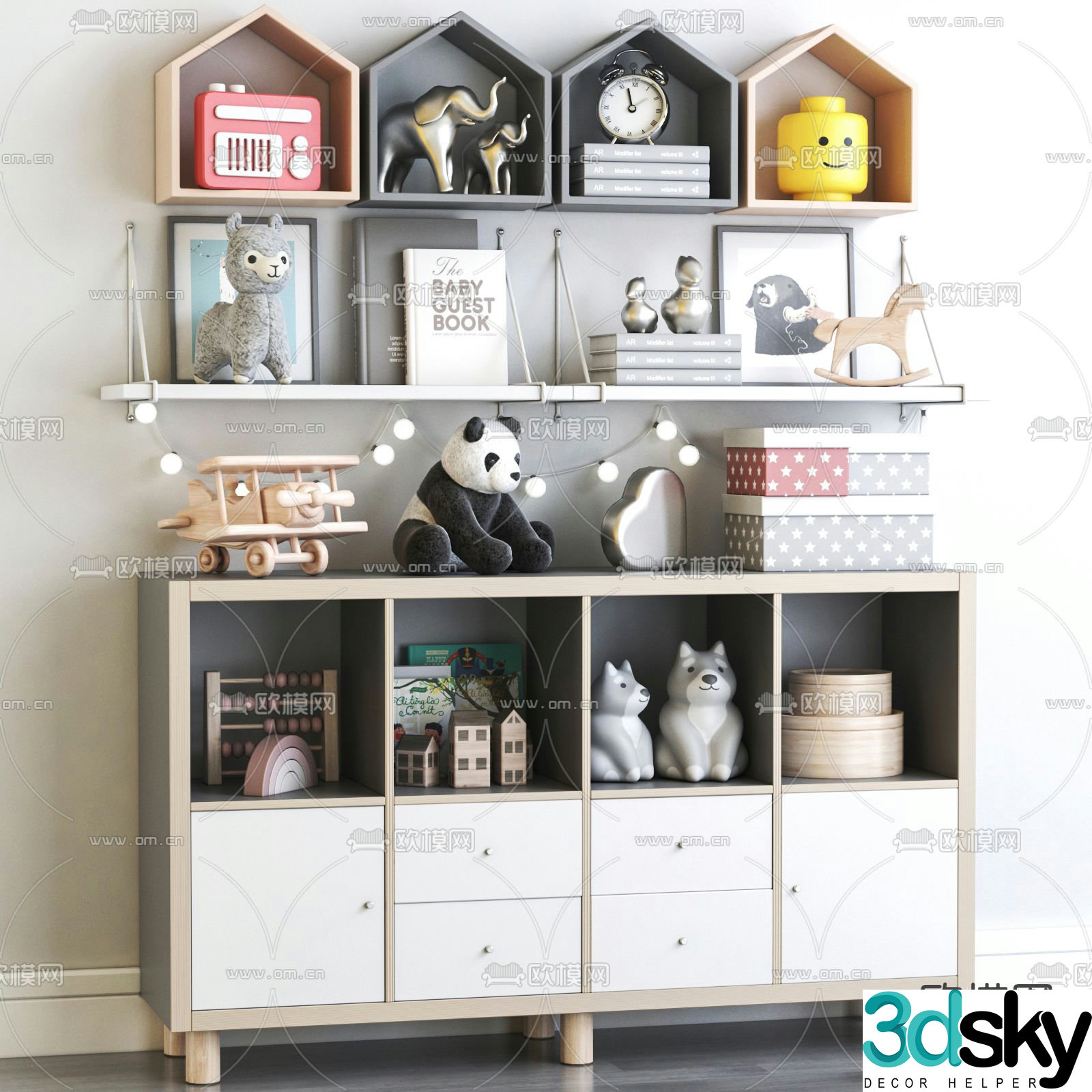 Nordic wooden children’s sideboard toys 3D model