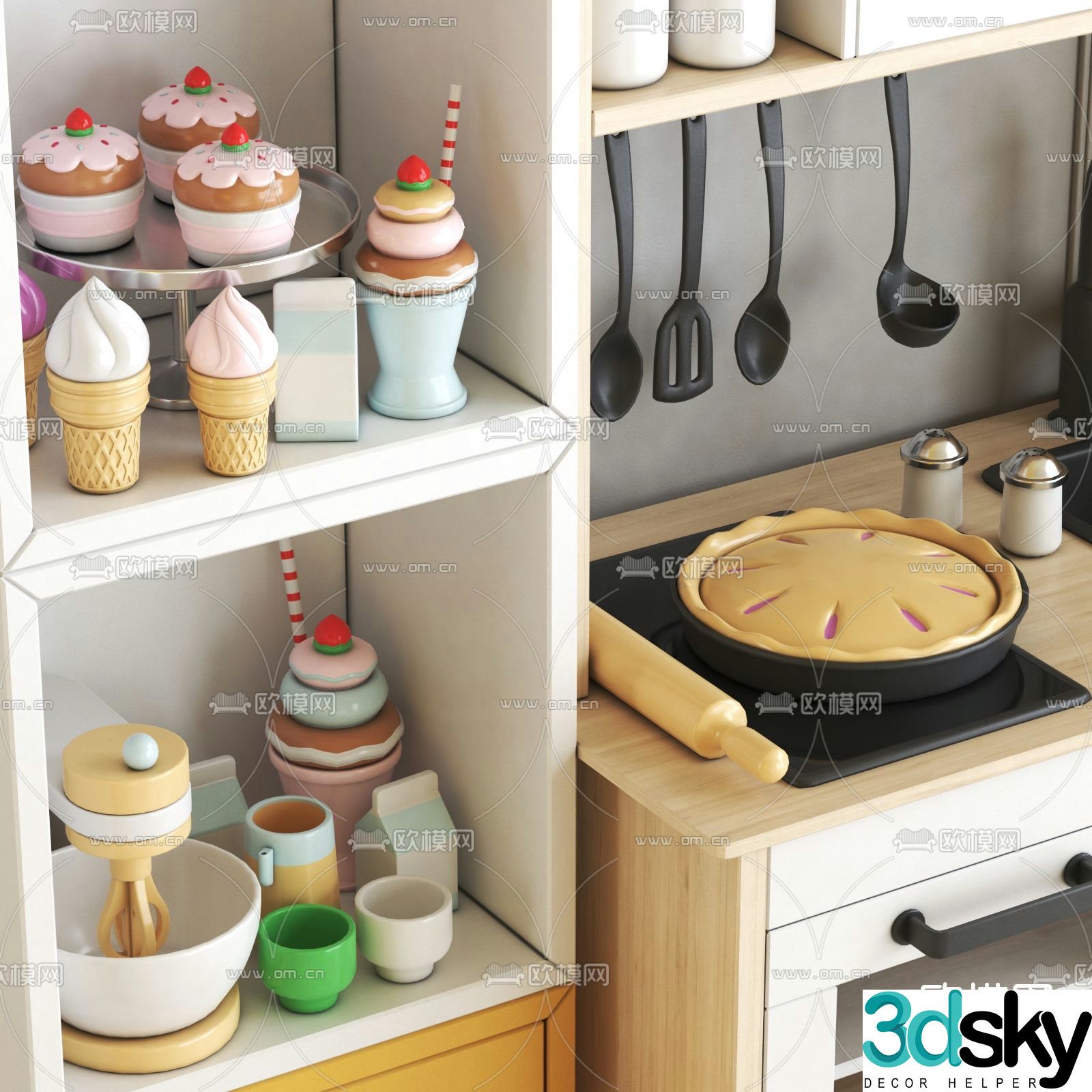 Modern children’s kitchen toy cabinet 3d model