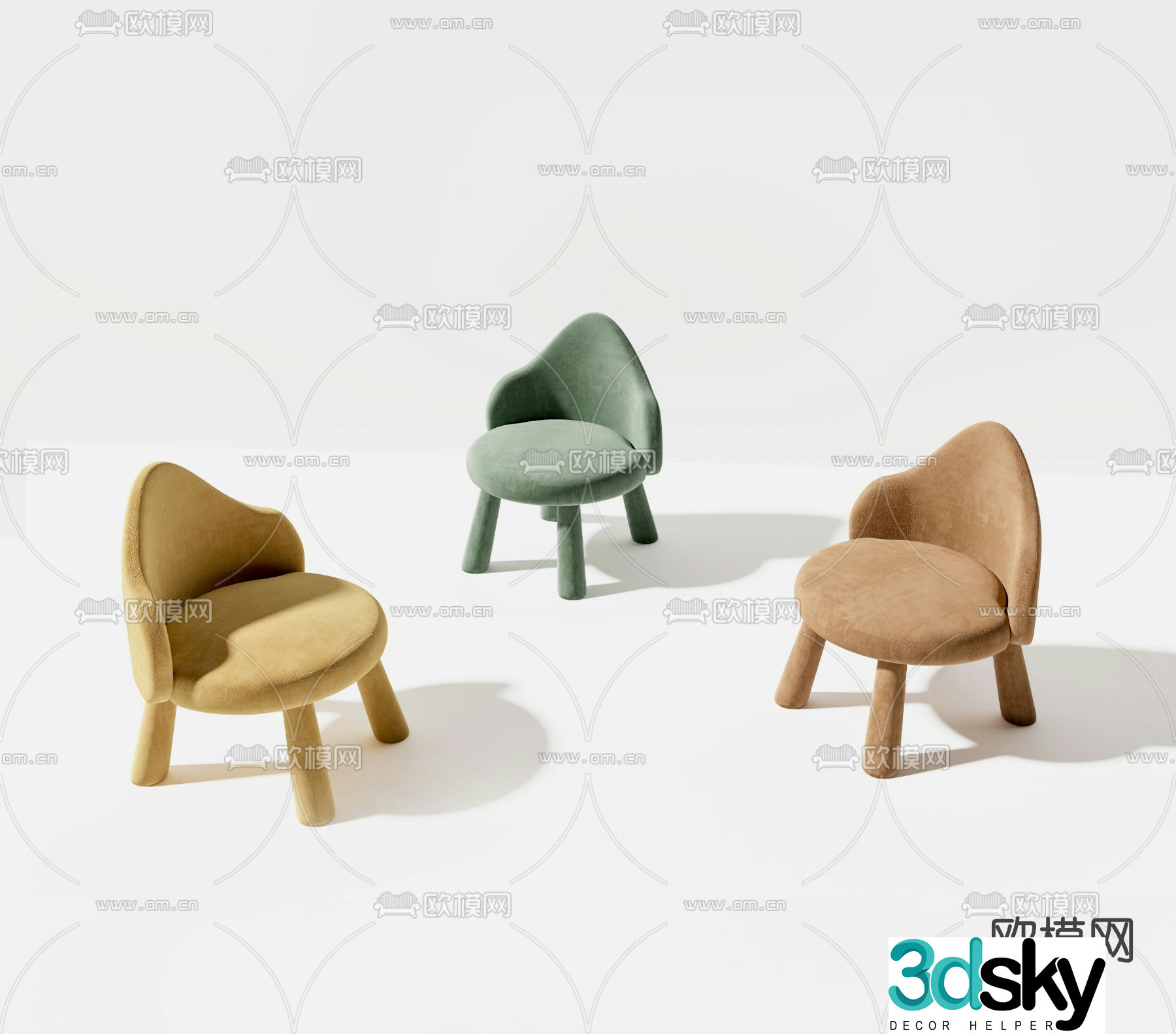 Modern fabric children’s low stool 3d model