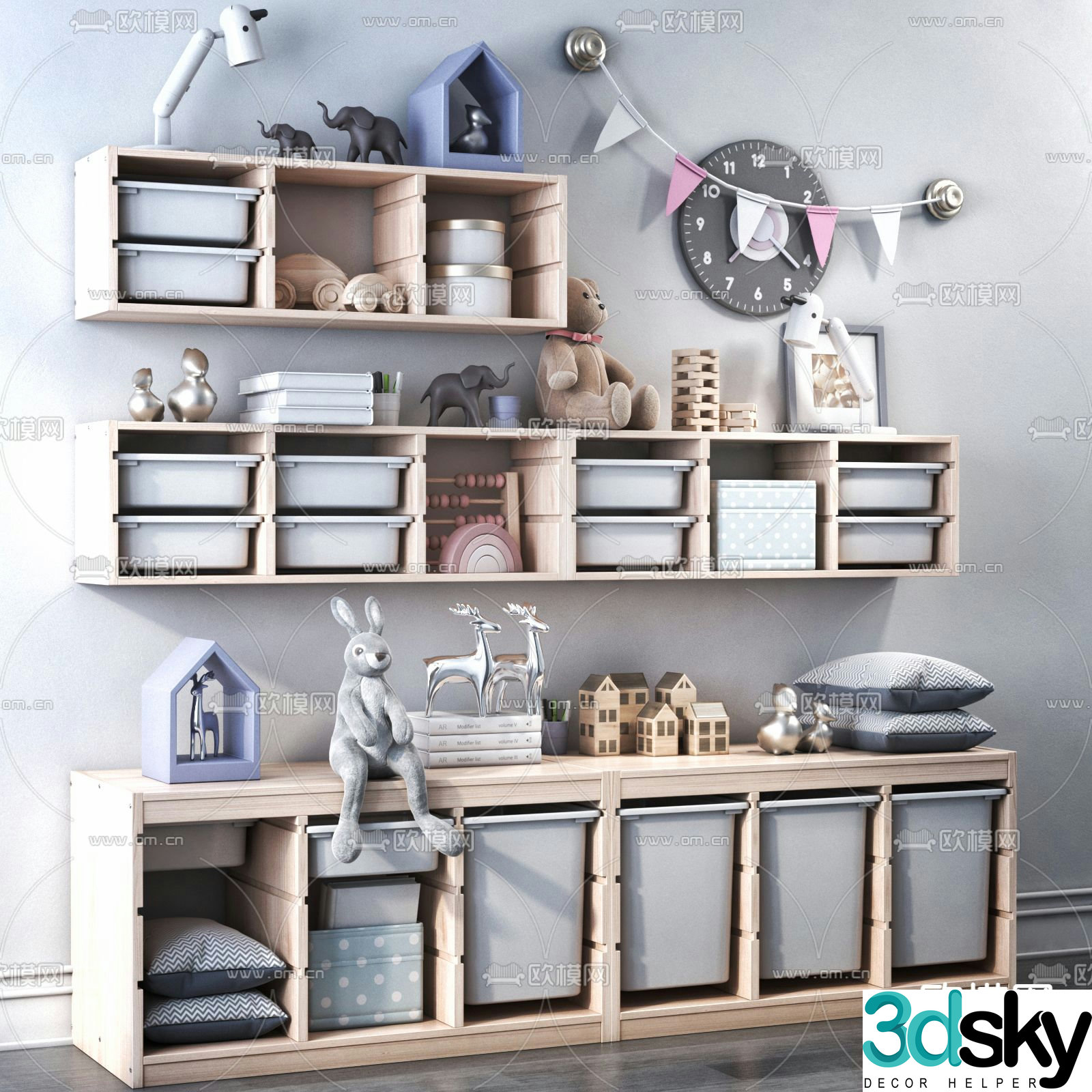 Nordic children’s toy storage cabinet 3D model