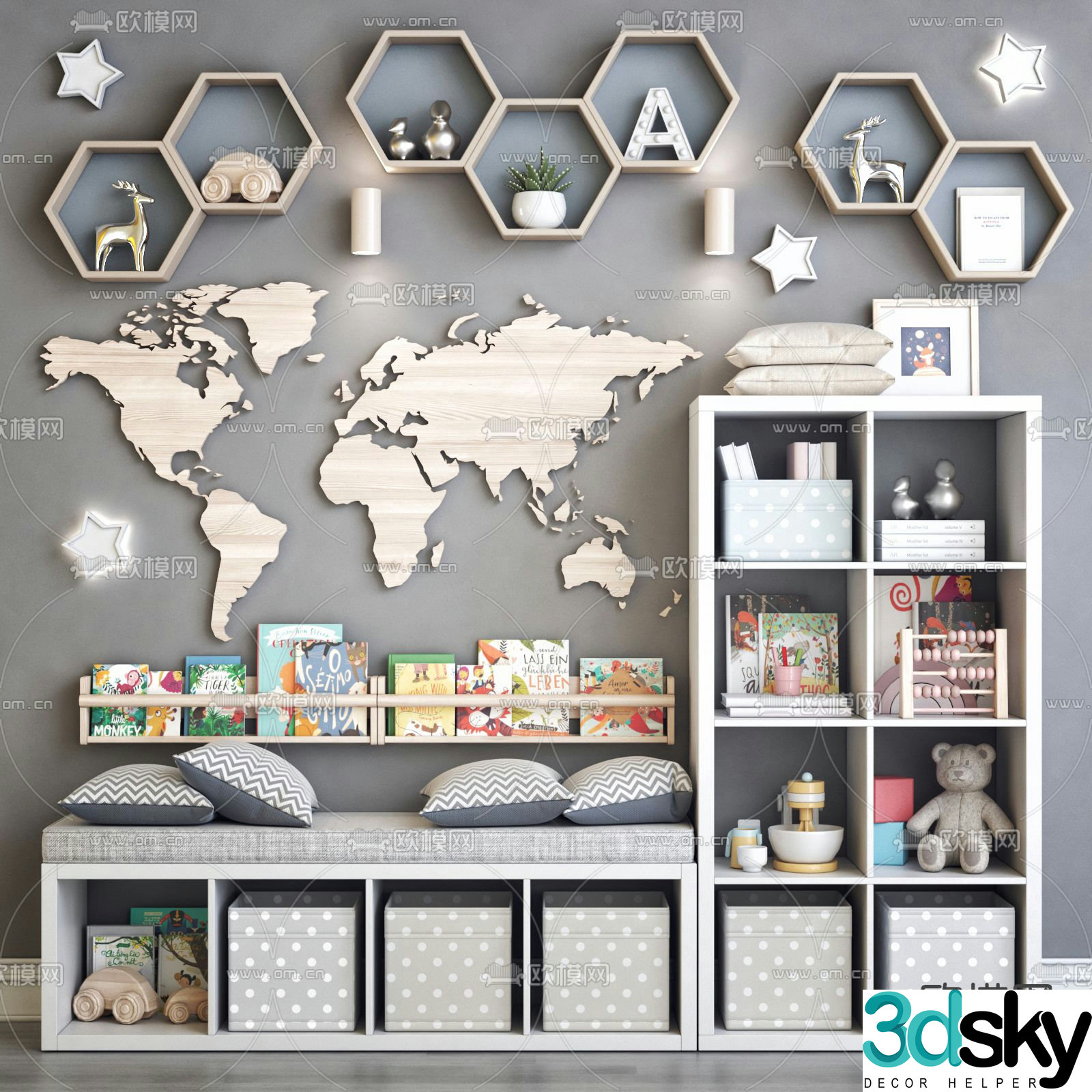 Nordic children’s decorative cabinet bench storage 3d model