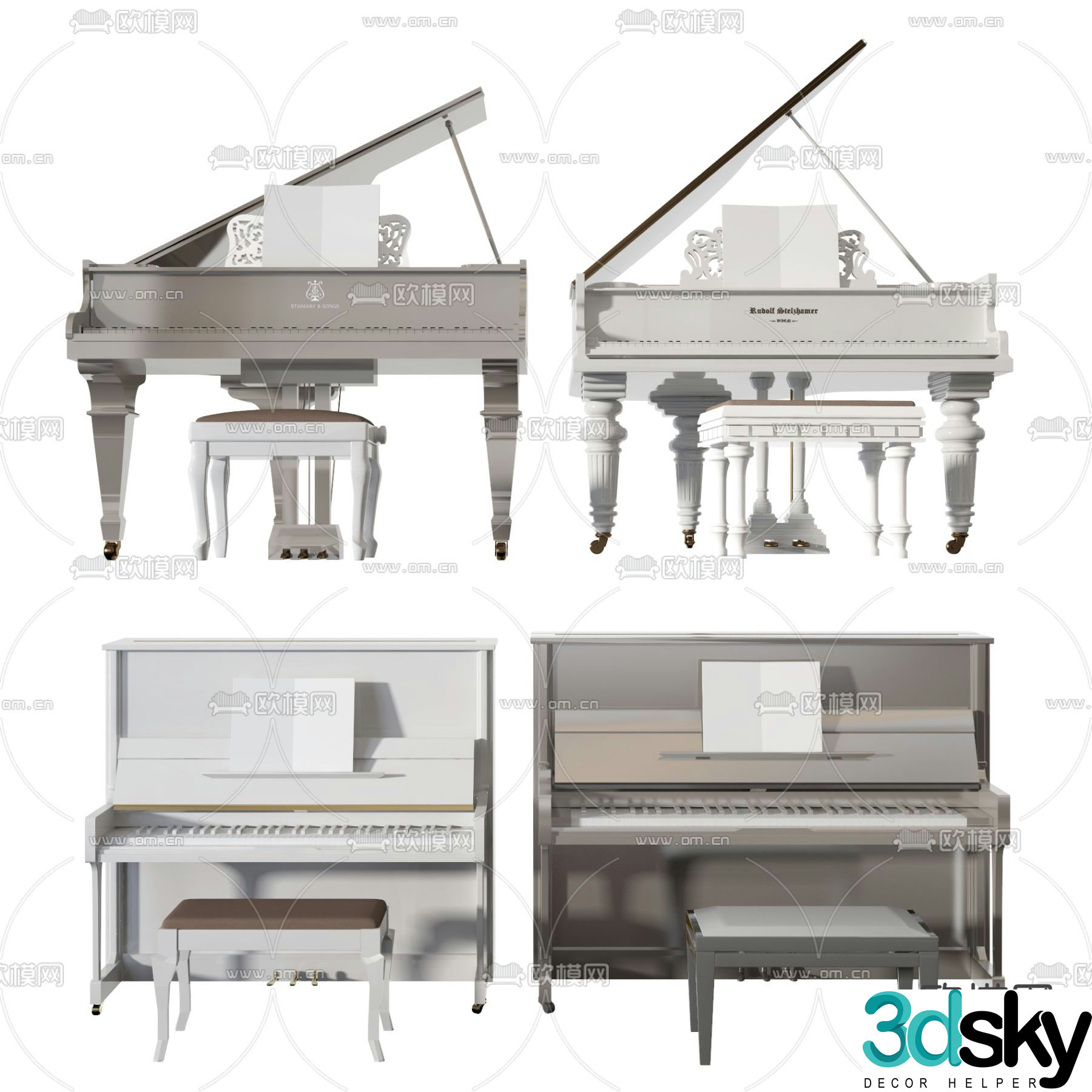 Modern white piano 3d model