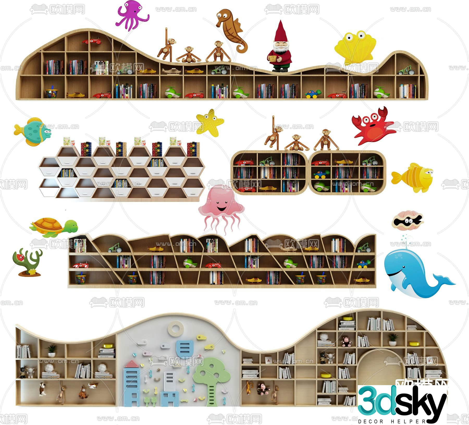 Modern bookshelf children’s bookcase 3d model