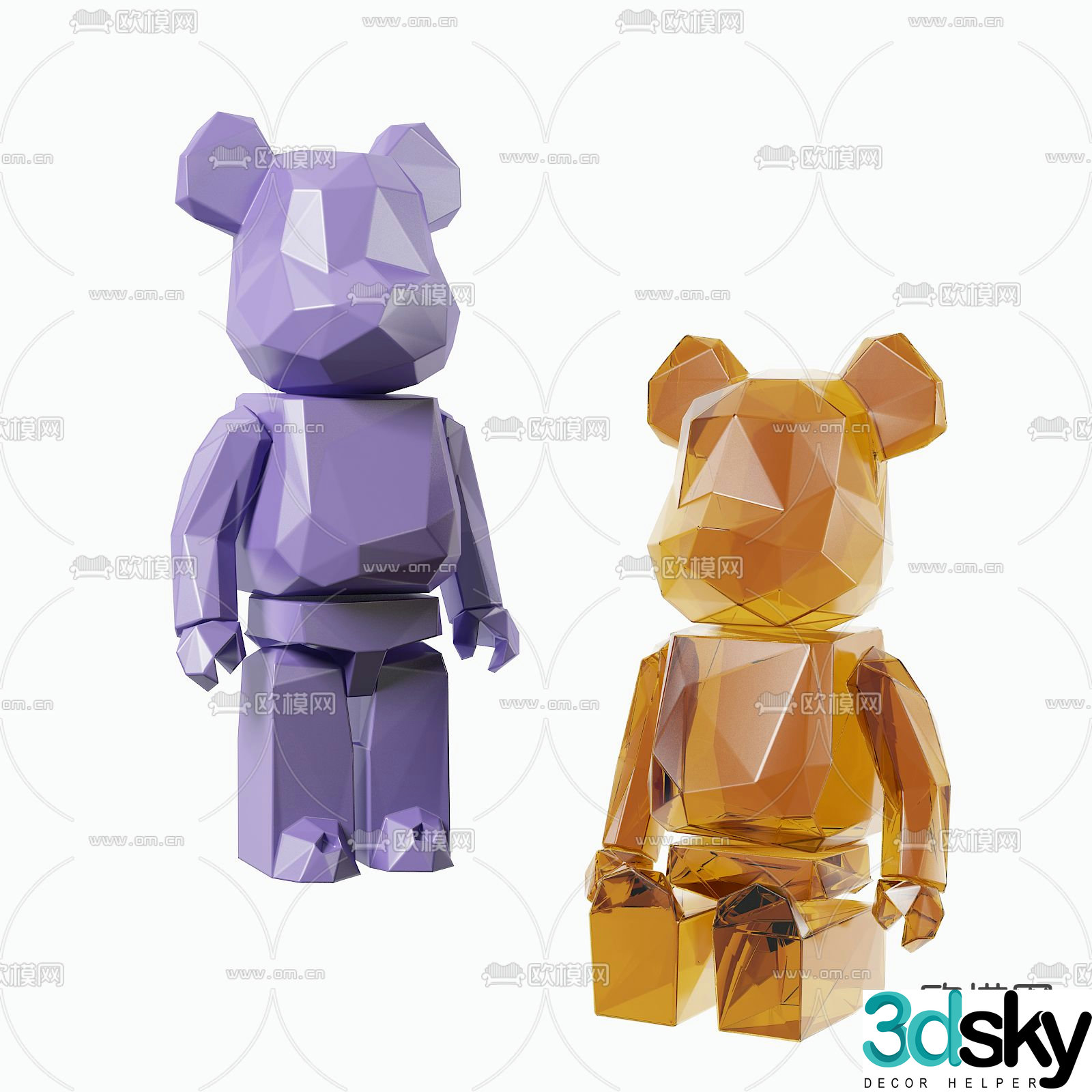 Modern acrylic geometric violent bear toy 3d model