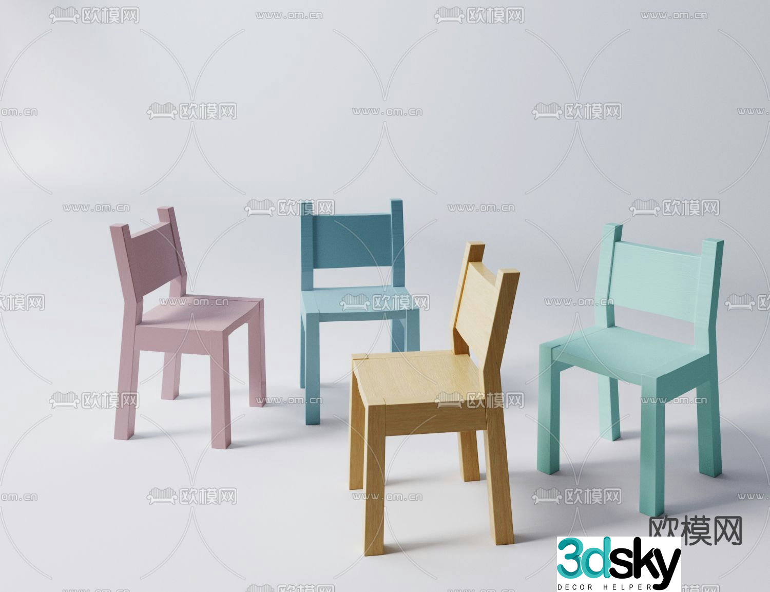 Modern solid wood children’s chair 3d model