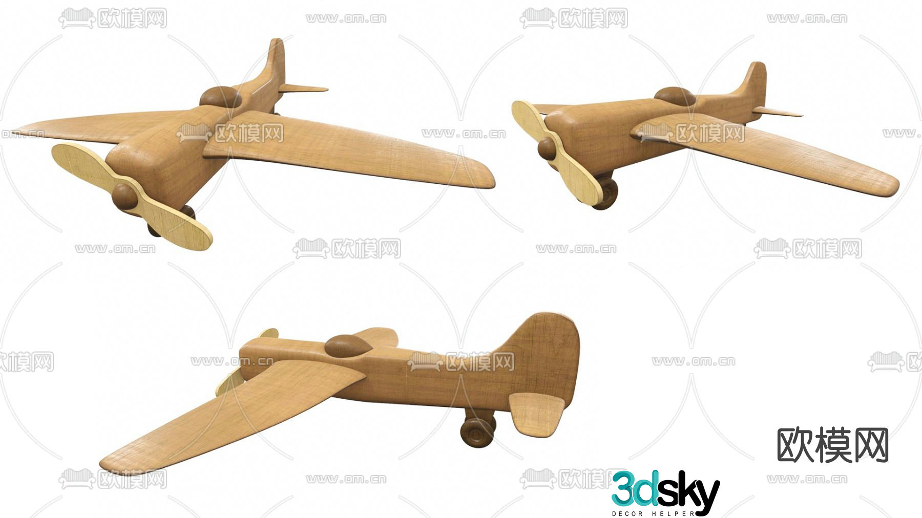 Modern wooden airplane toy 3d model