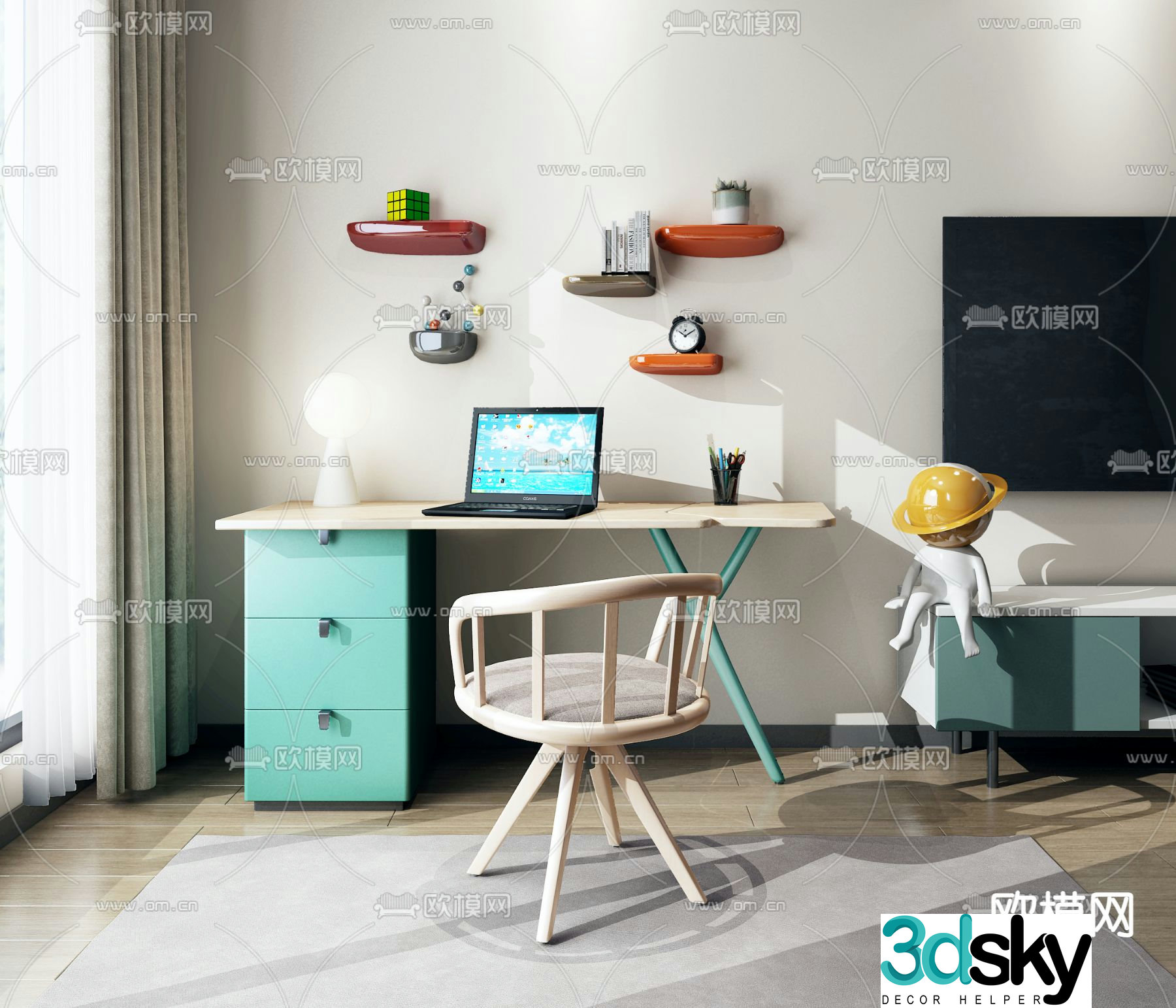 Nordic children’s desk and chair 3d model