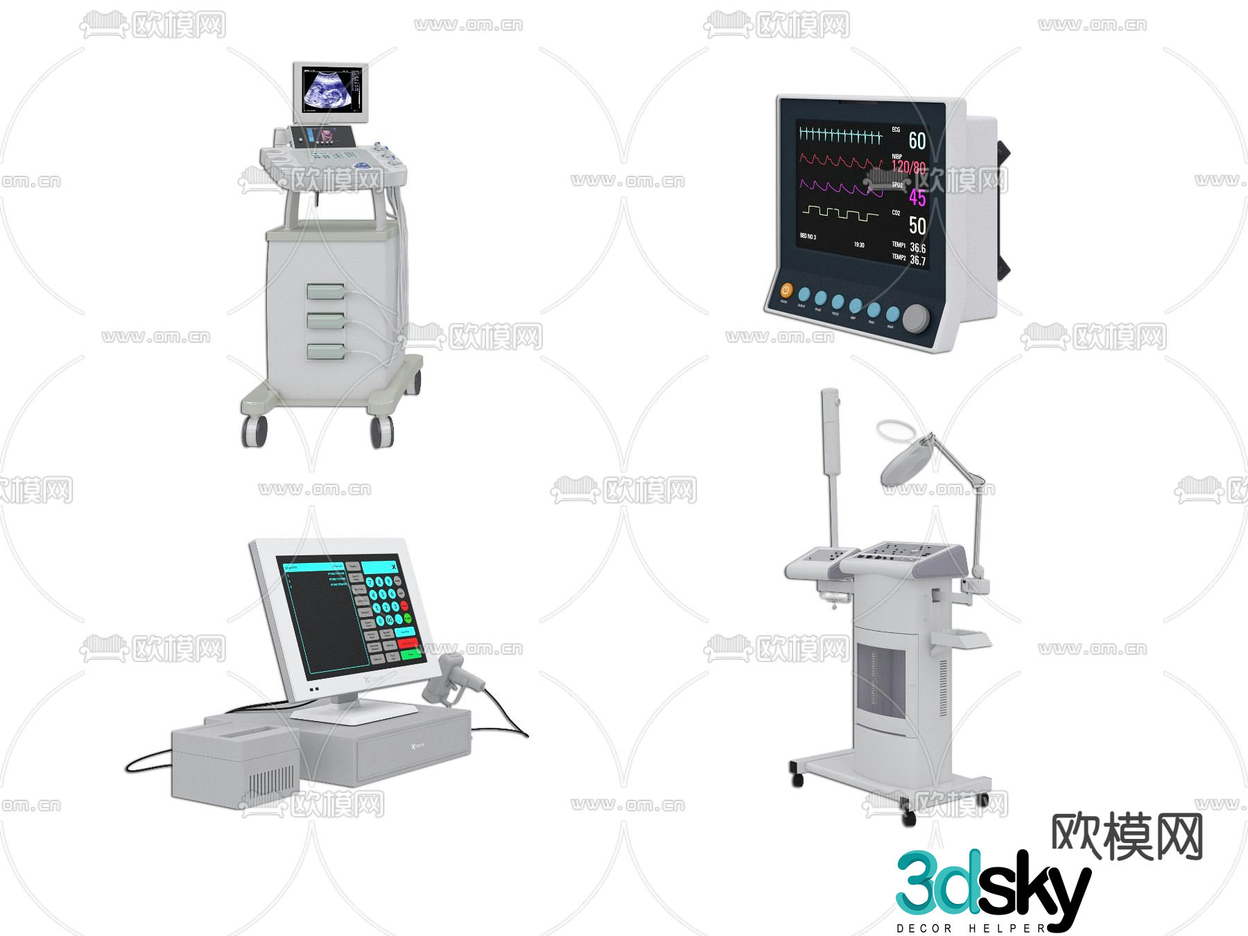 Modern B-ultrasound medical equipment 3d model