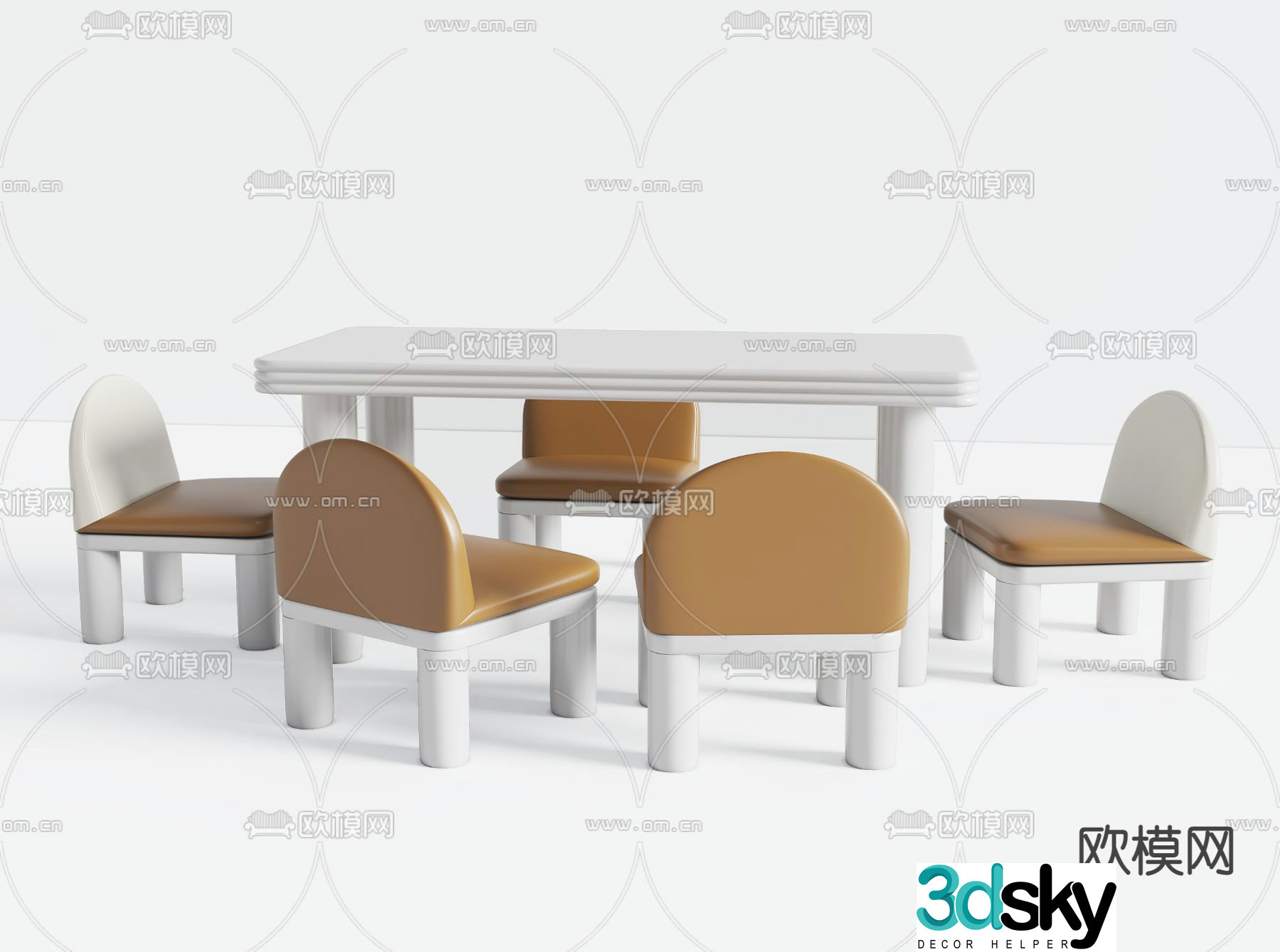 Modern leather children’s table and chair 3d model