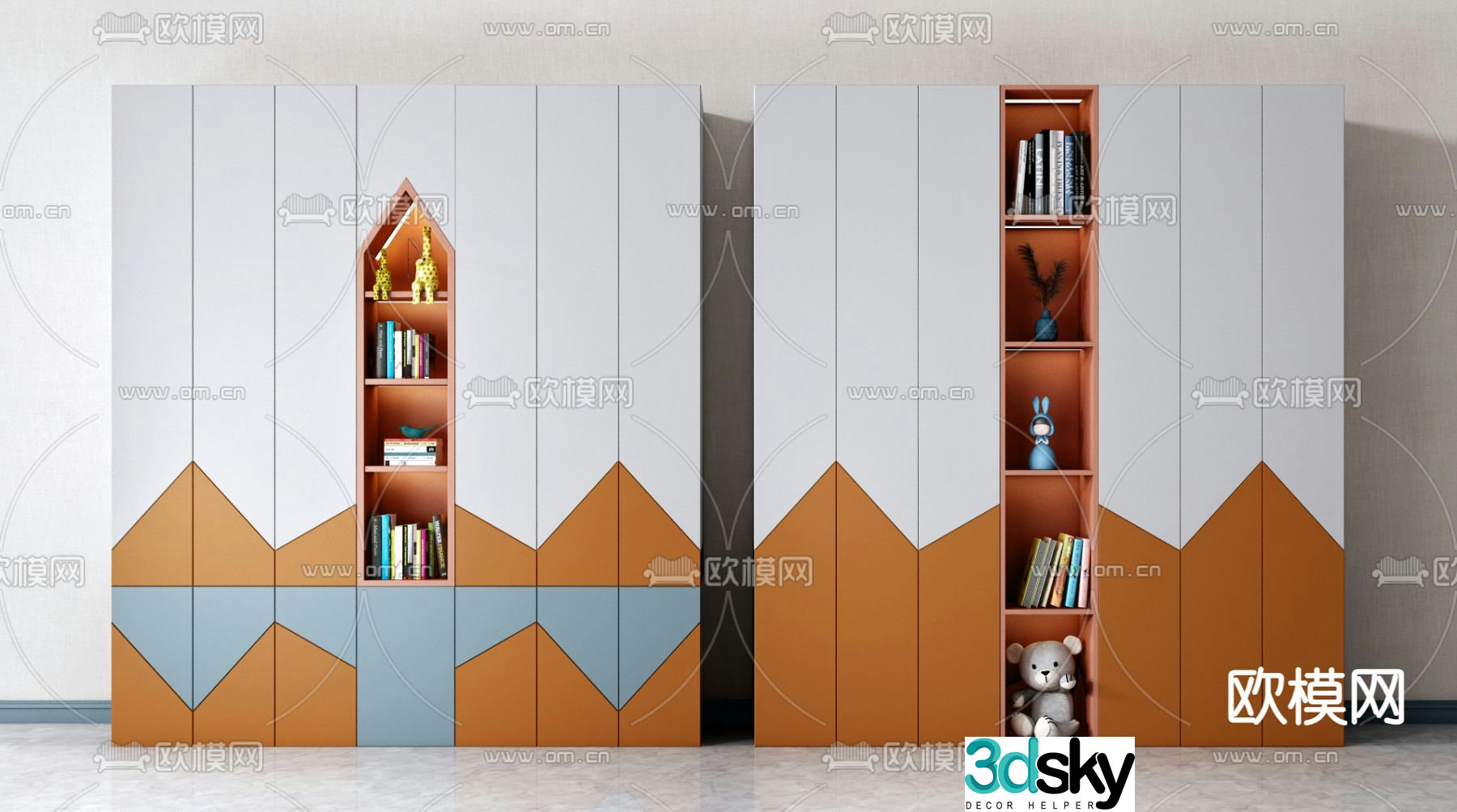 Nordic solid wood children’s room wardrobe 3d model