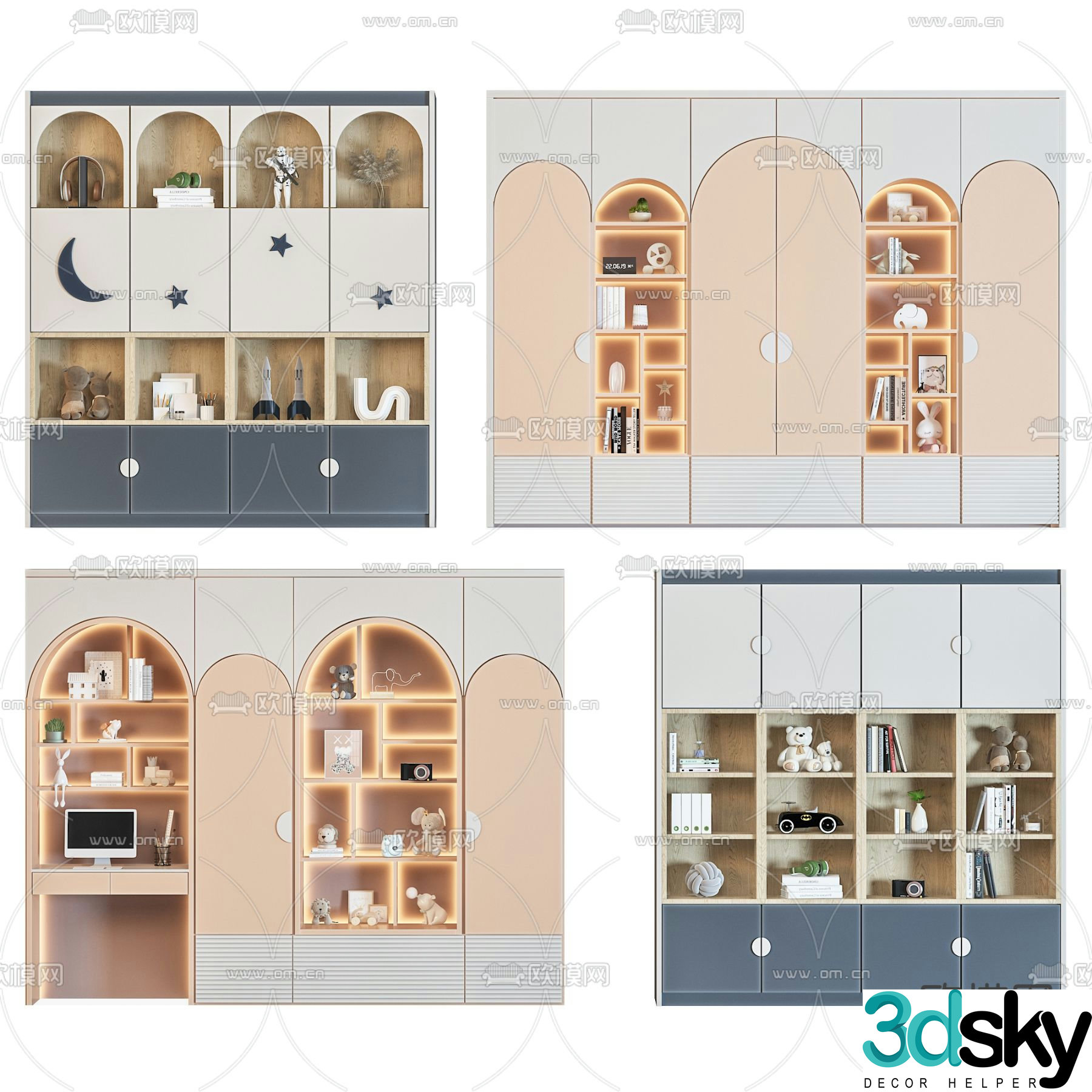 Modern solid wood children’s bookcase 3d model