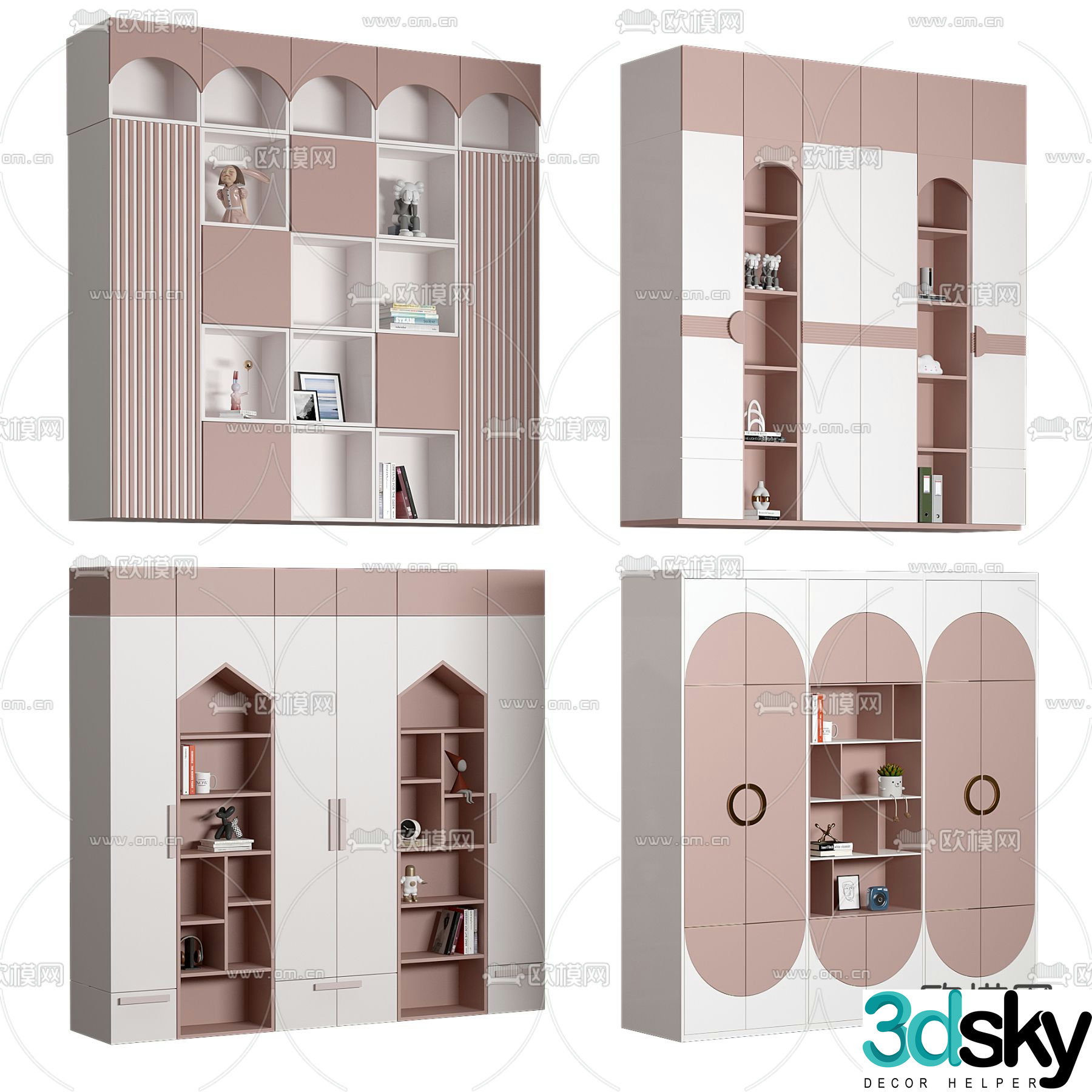 Modern solid wood children’s wardrobe bookcase 3d model
