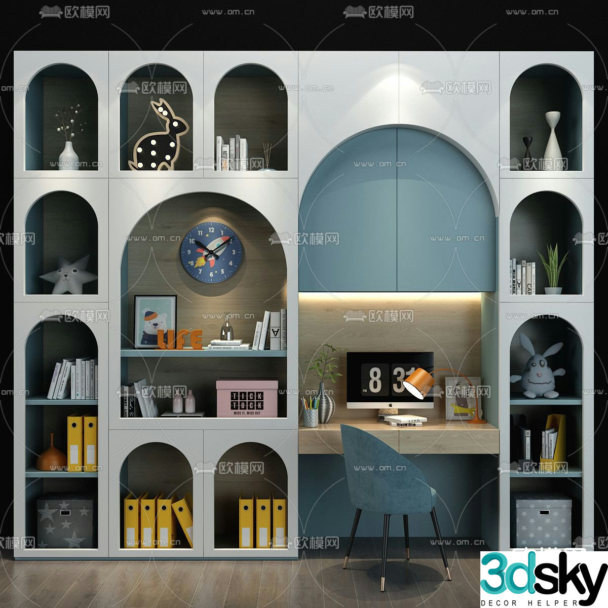 Nordic integrated bookcase 3D model