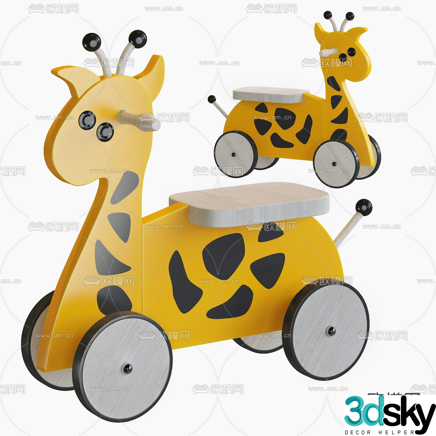 Modern giraffe children’s toy car 3d model