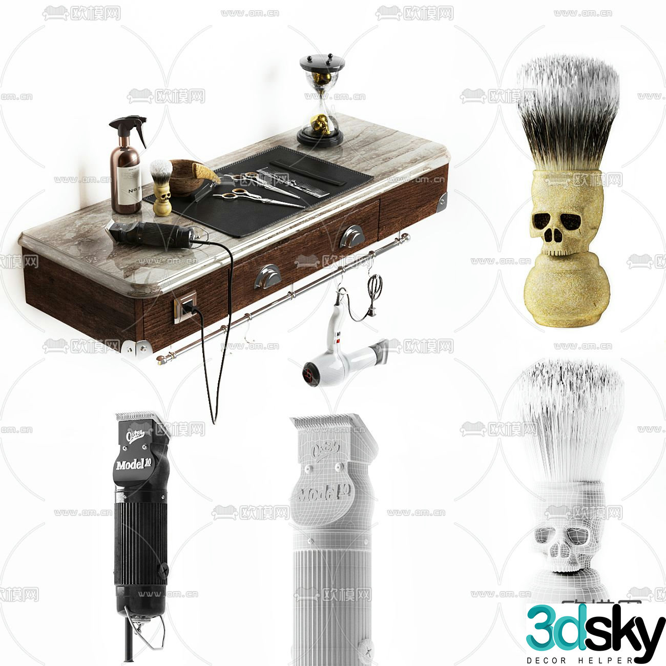 Industrial style hairdressing tools 3d model
