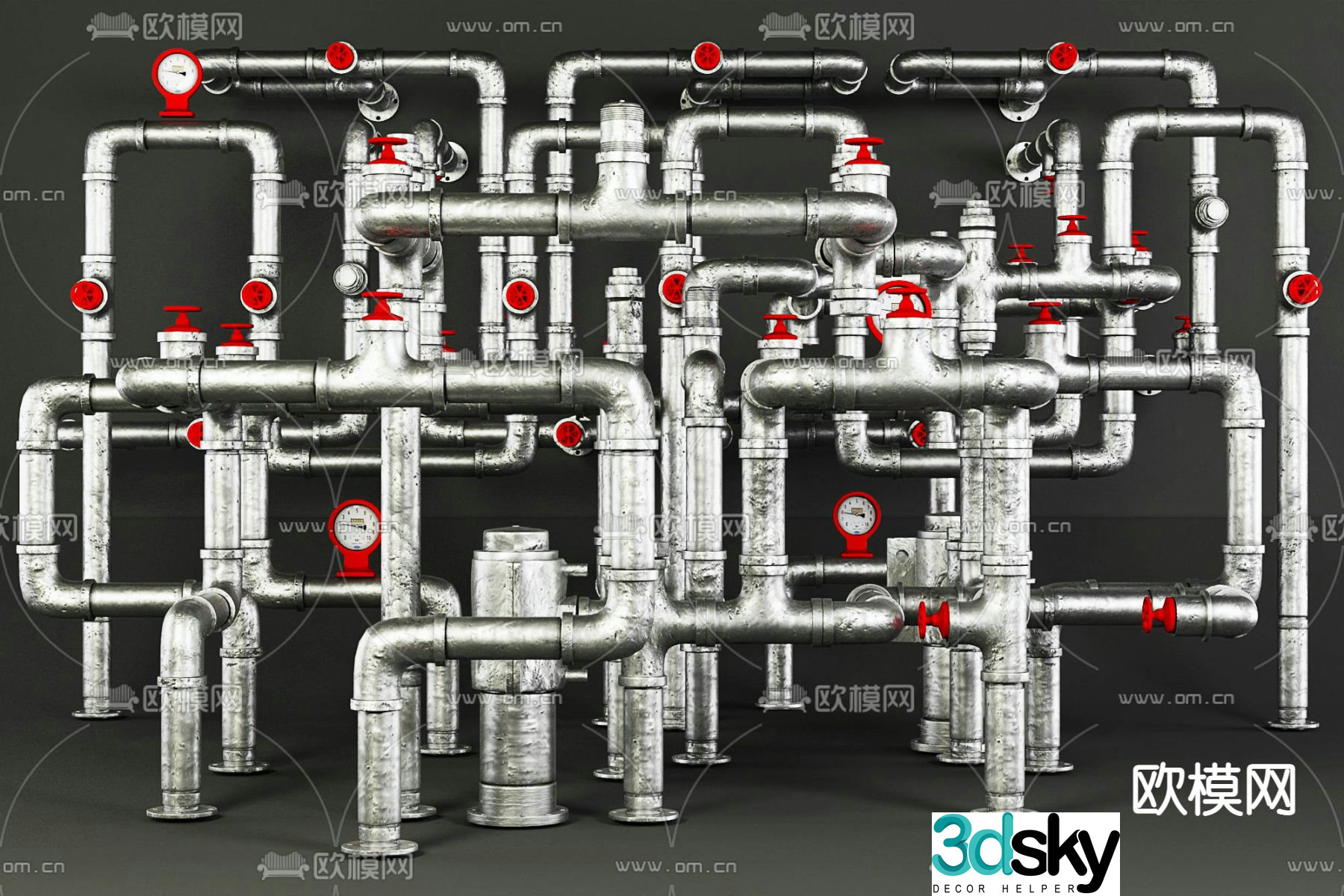 Industrial style gas pipeline valve 3d model