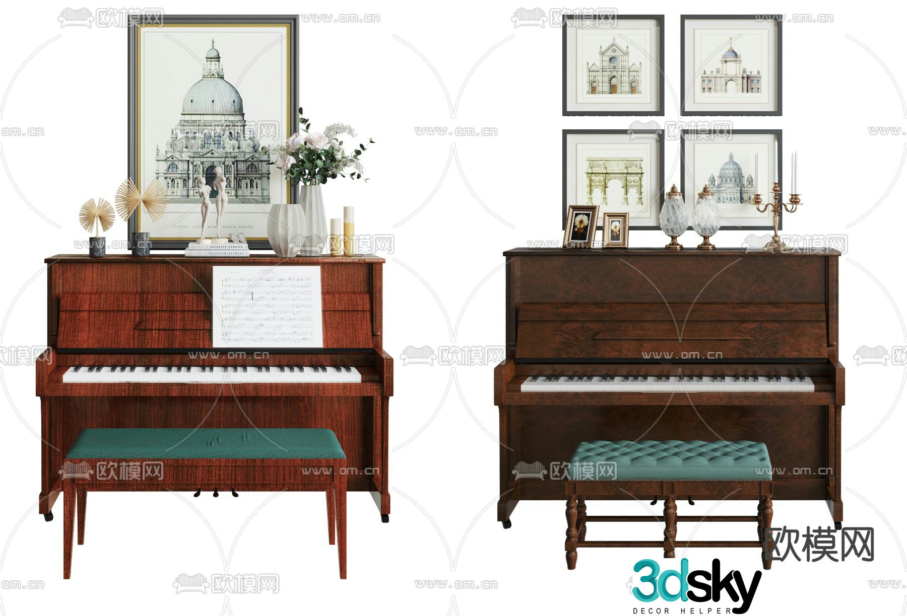 American solid wood piano 3d model