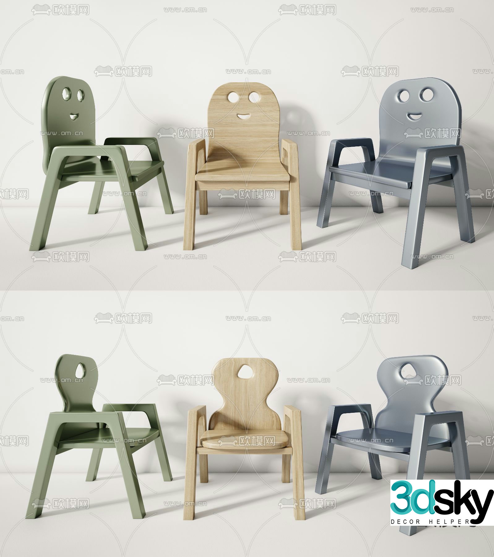 Nordic solid wood children’s chair 3d model