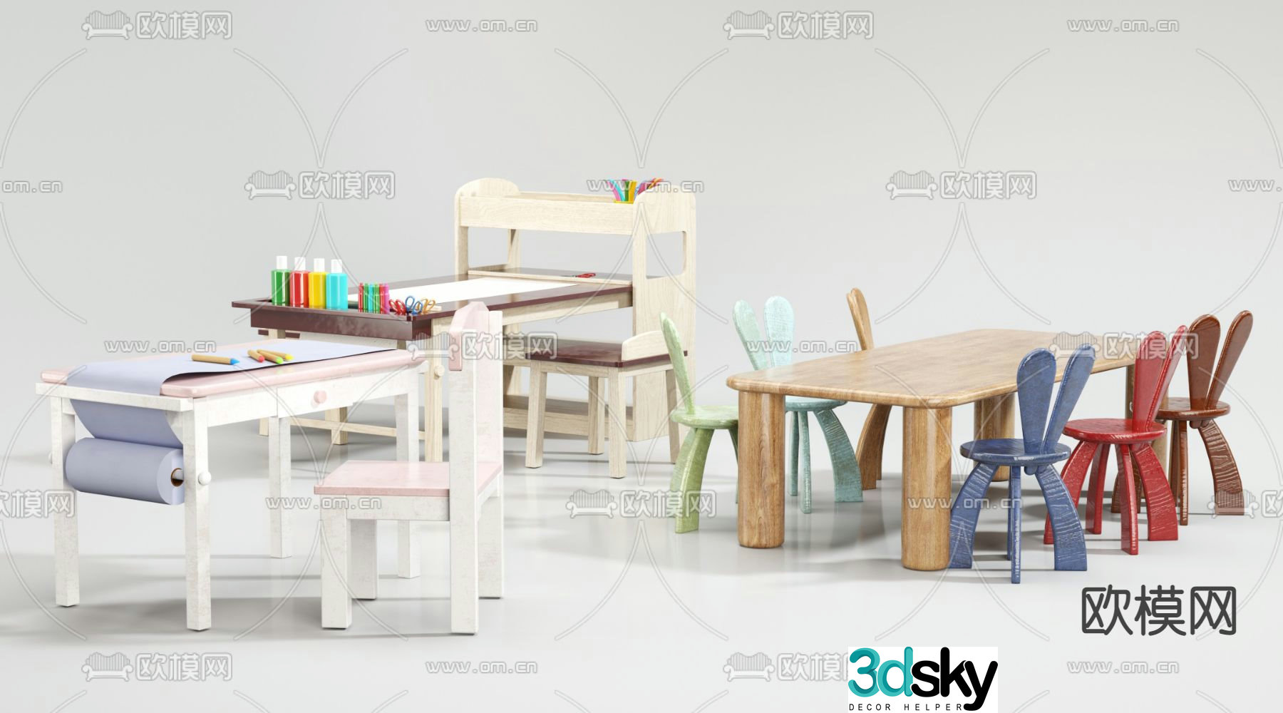 Modern children’s table and chair 3d model