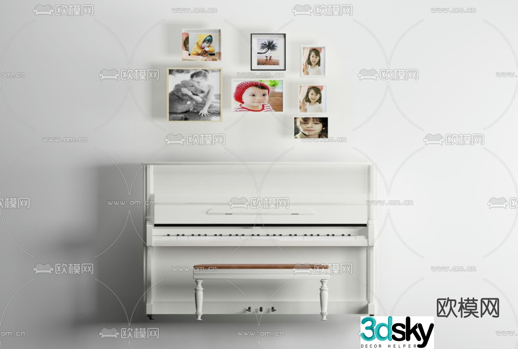 Modern piano free 3d model