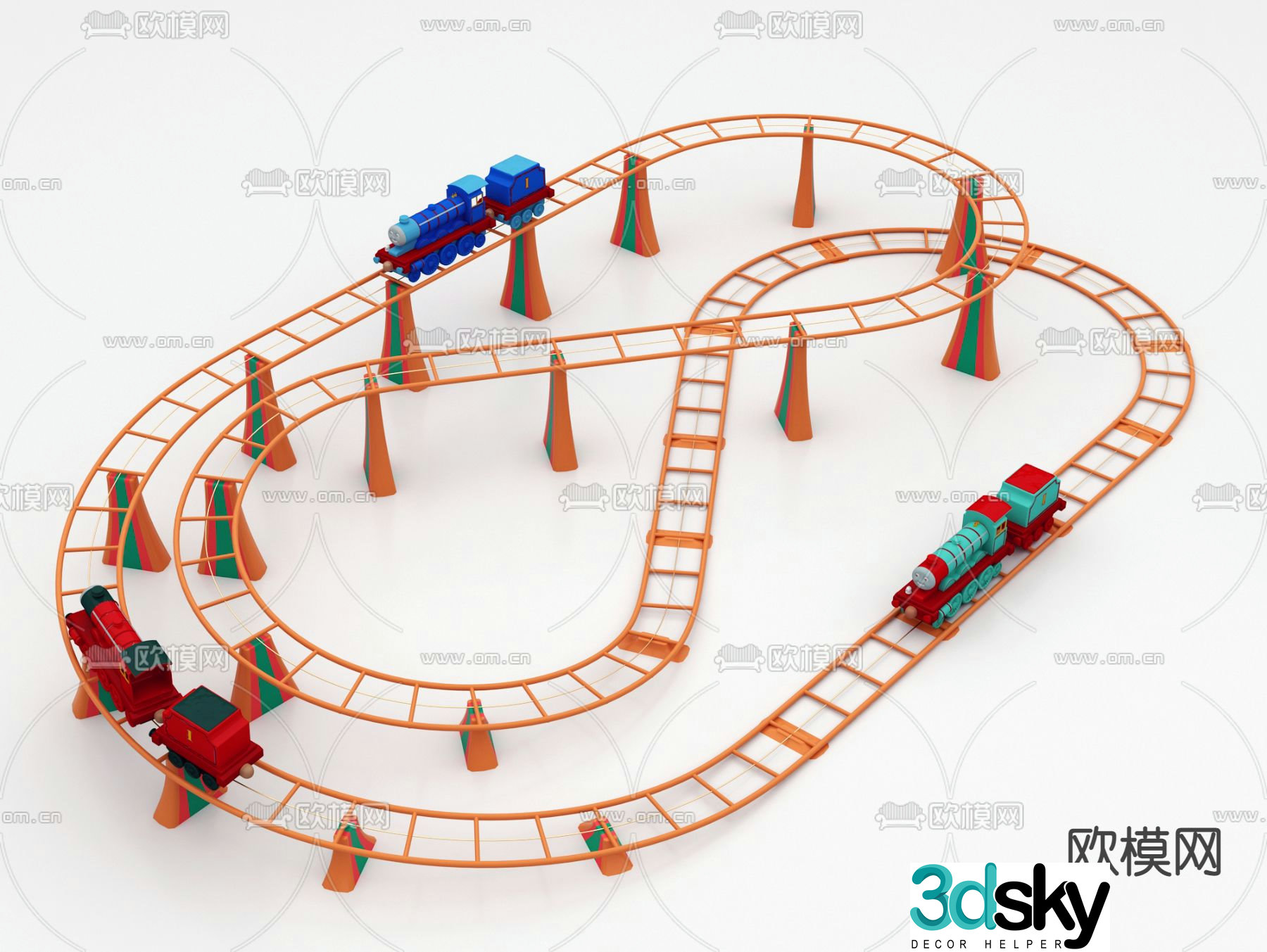 Modern children’s track train toy 3d model