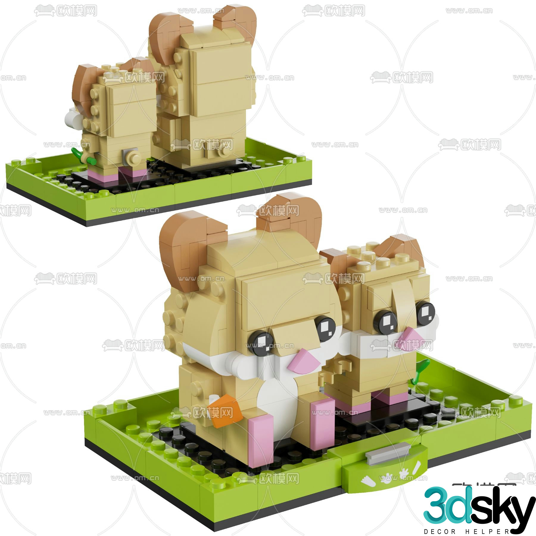 Modern building block hamster toy 3d model