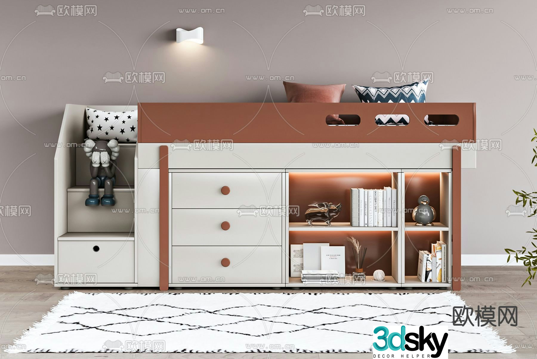 Modern multifunctional children’s bed 3d model