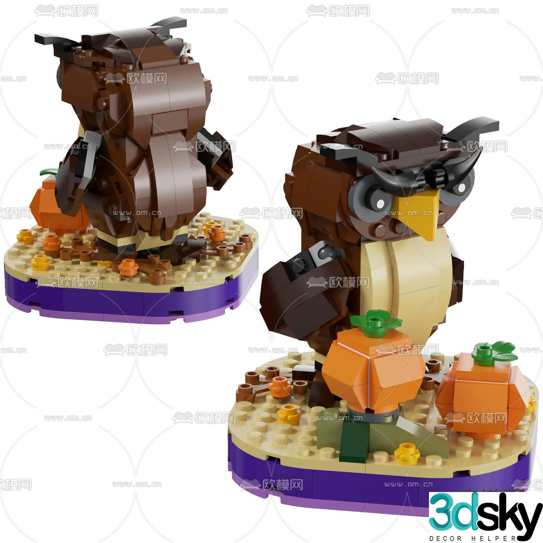 Modern building blocks owl toy 3d model