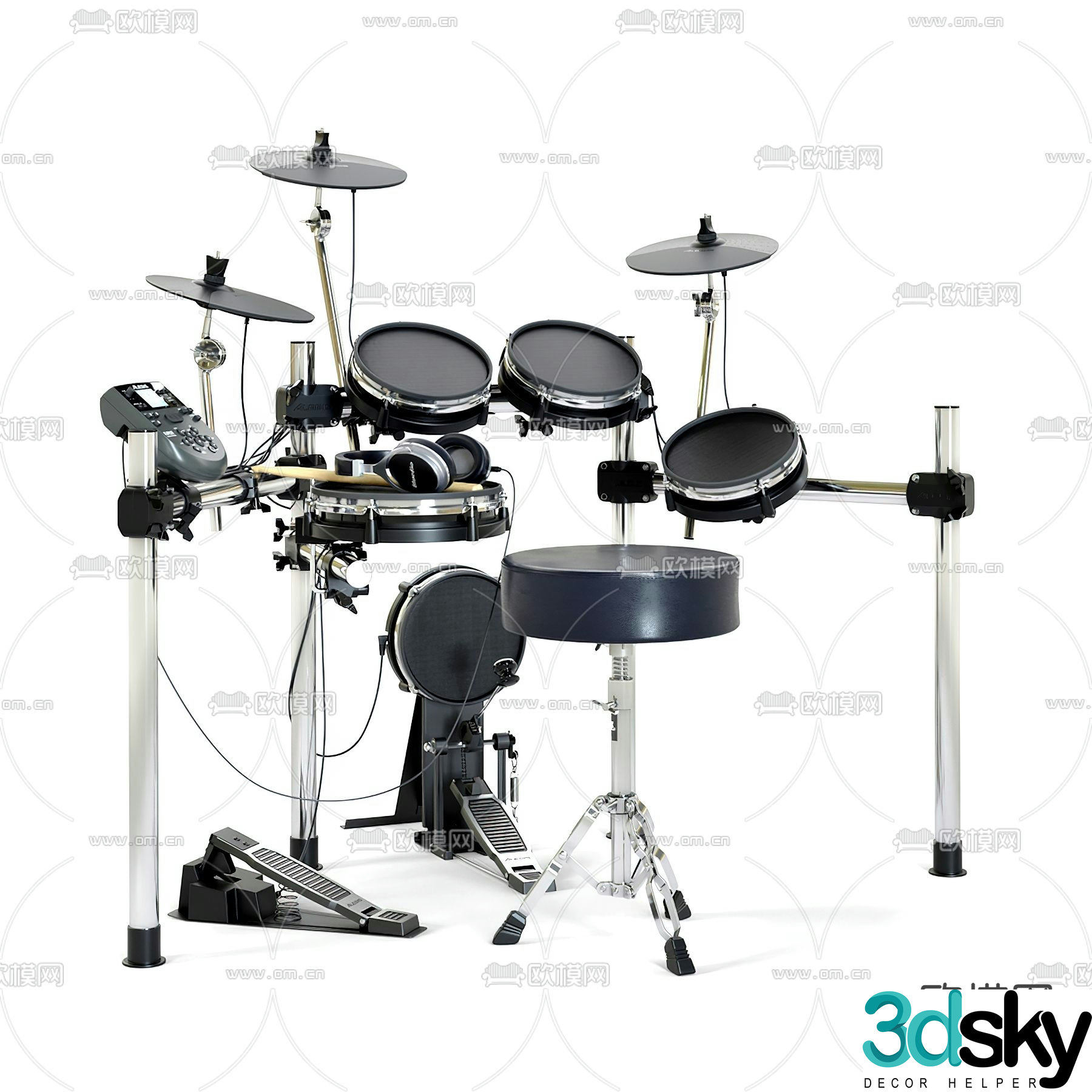 Modern metal drum set 3d model