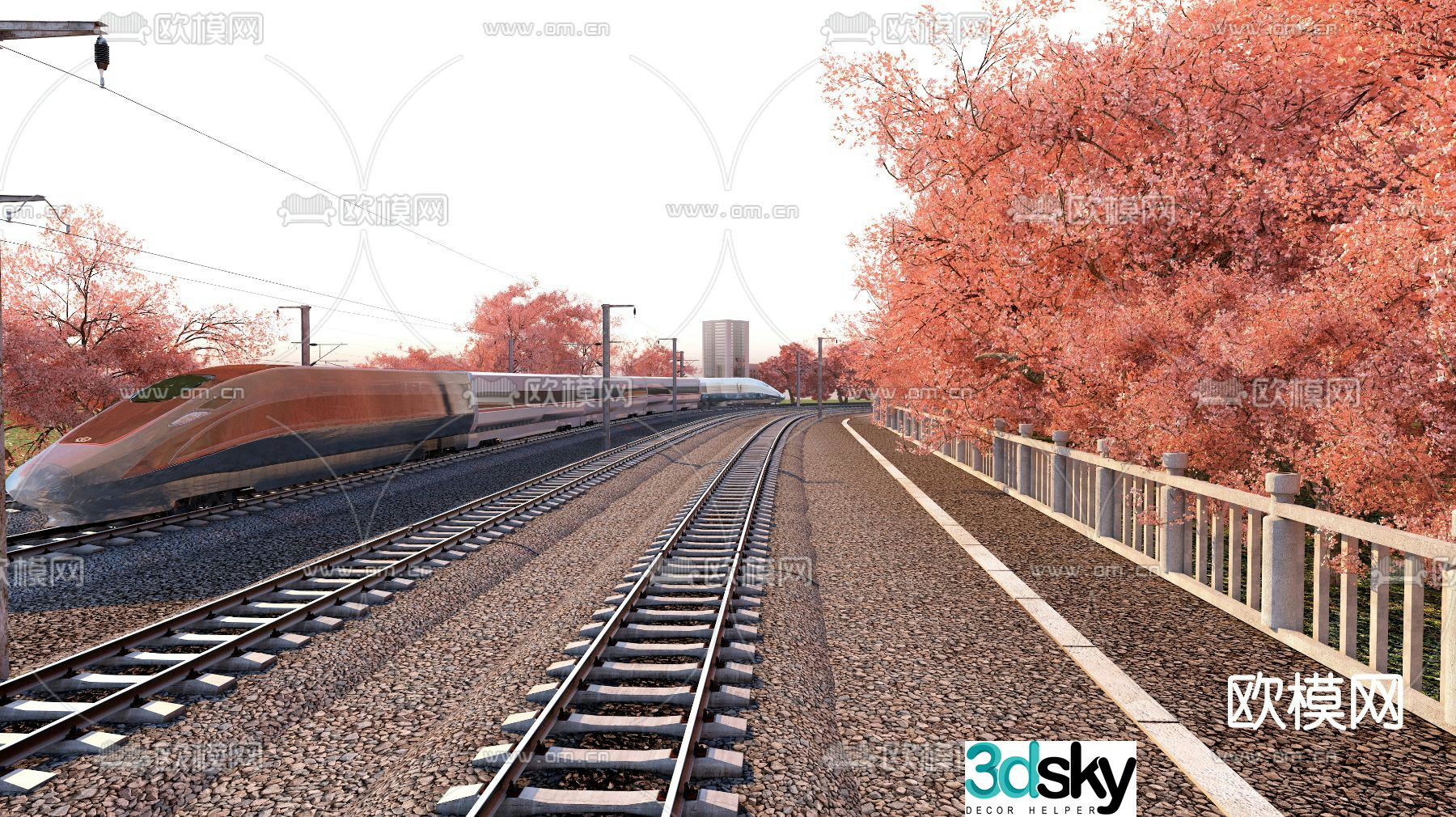 Modern high-speed rail track 3d model