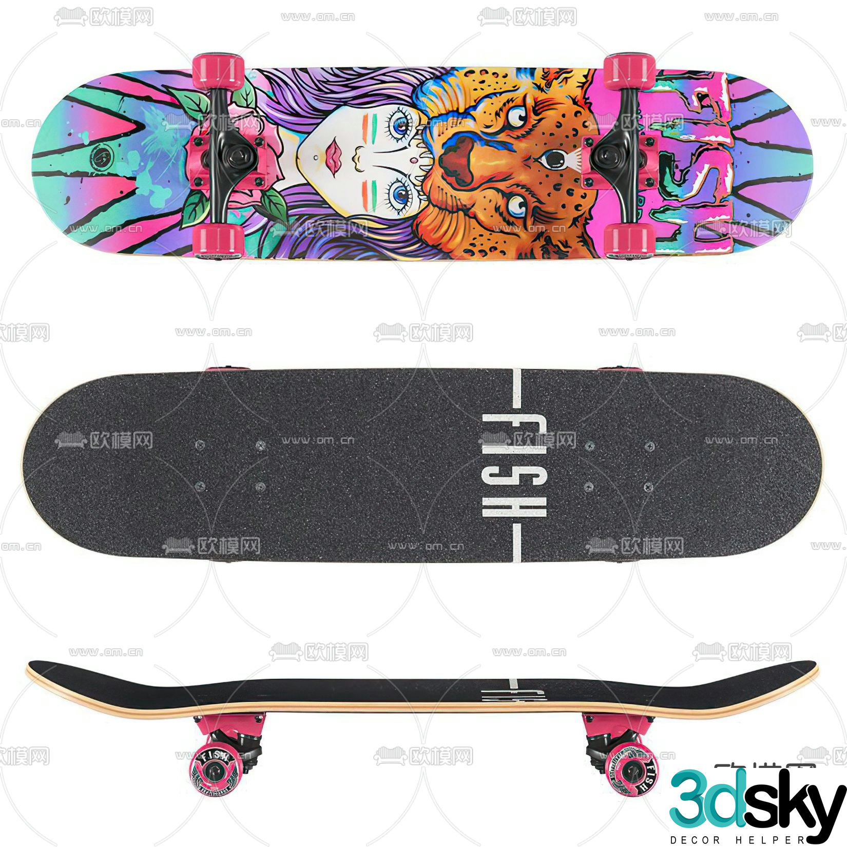 Modern graffiti skateboard 3d model