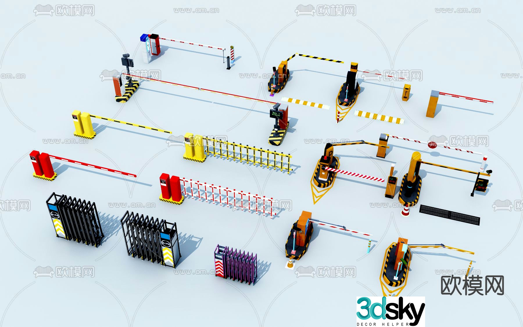 Modern security gate toll bar 3d model