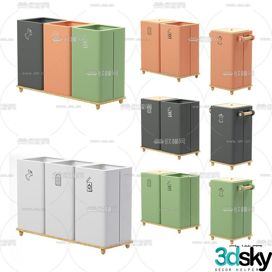 Modern public classification trash can 3d model