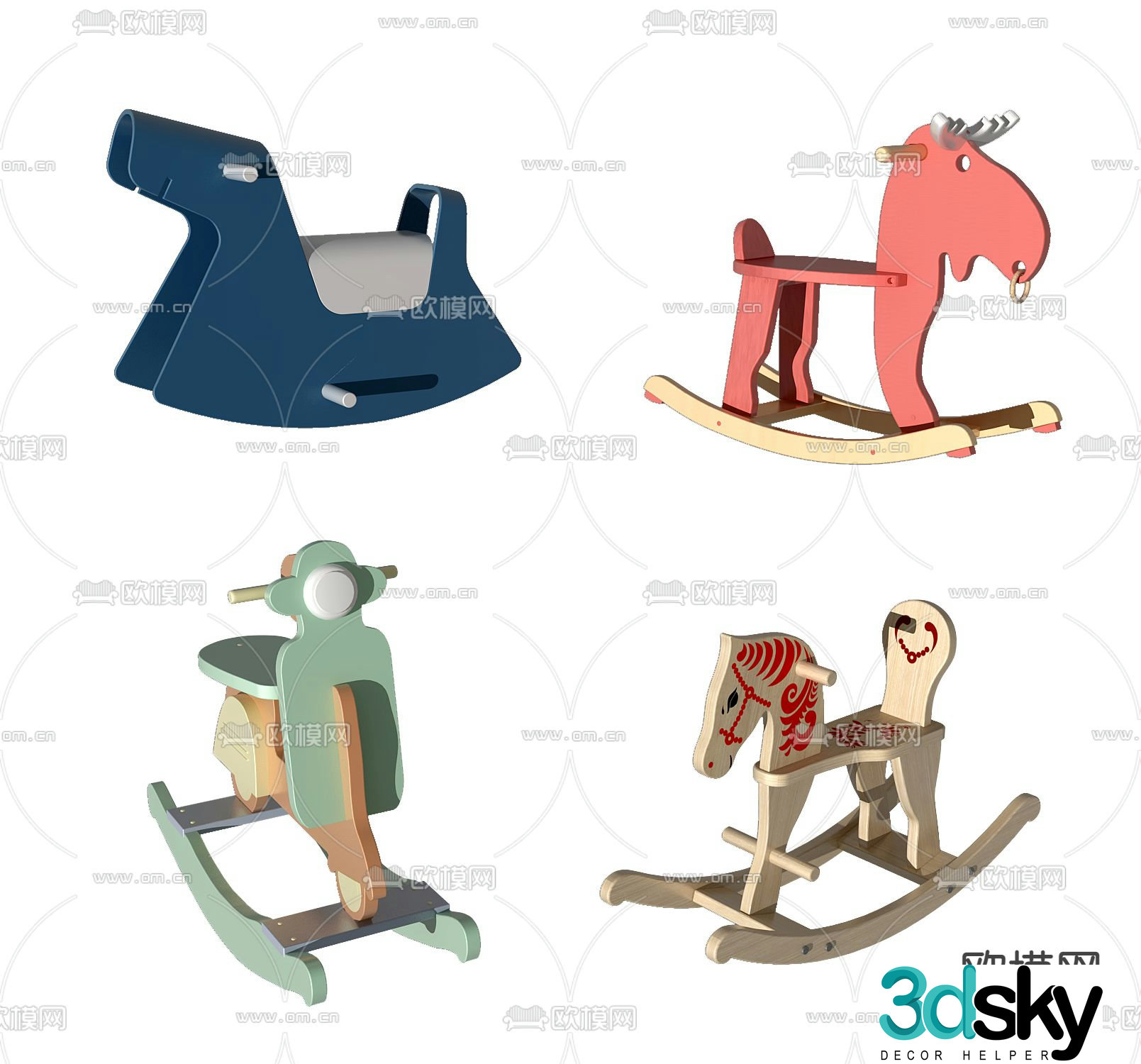Modern children’s rocking horse toy 3d model