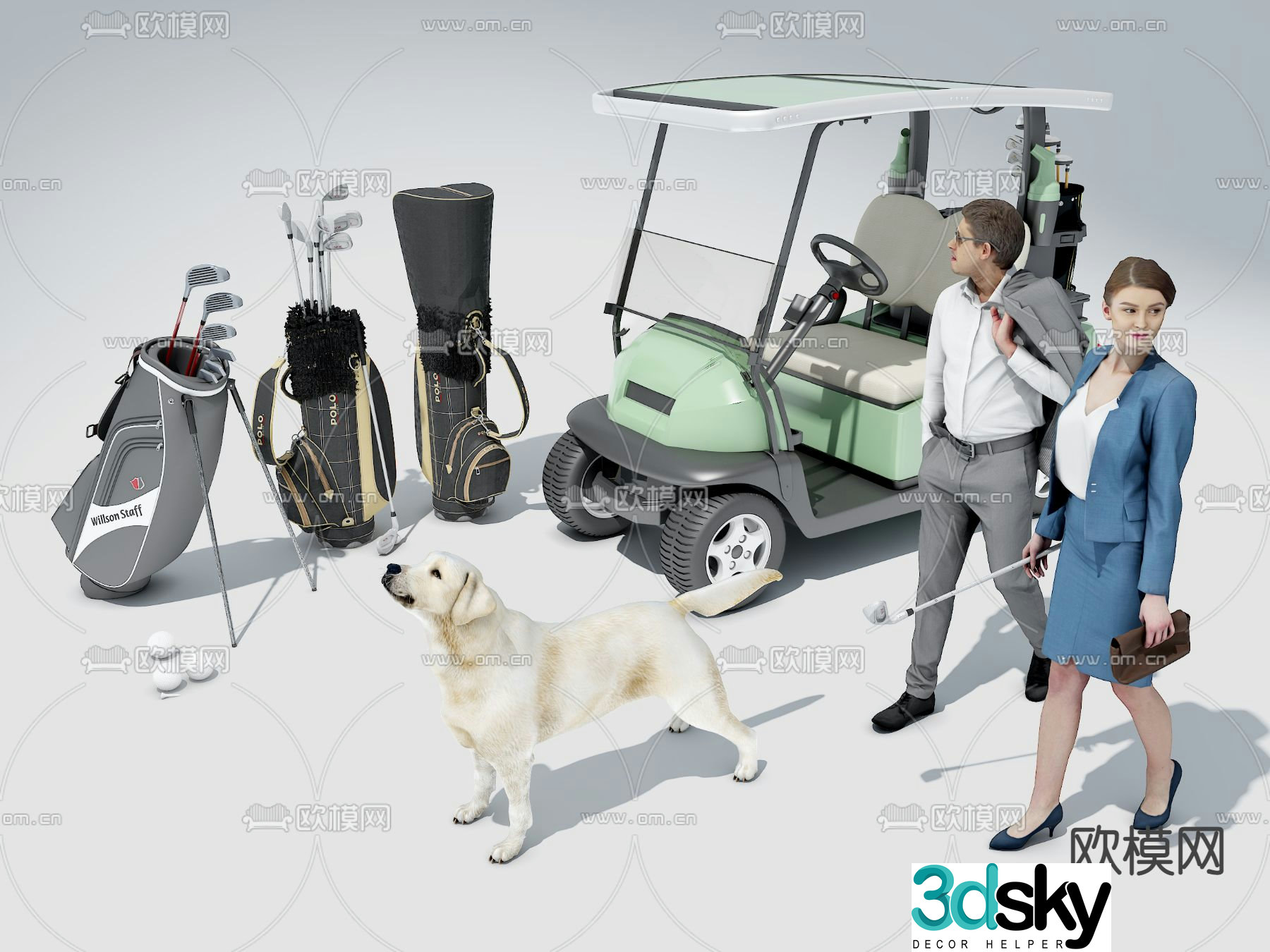 Modern golf bag character combination 3d model