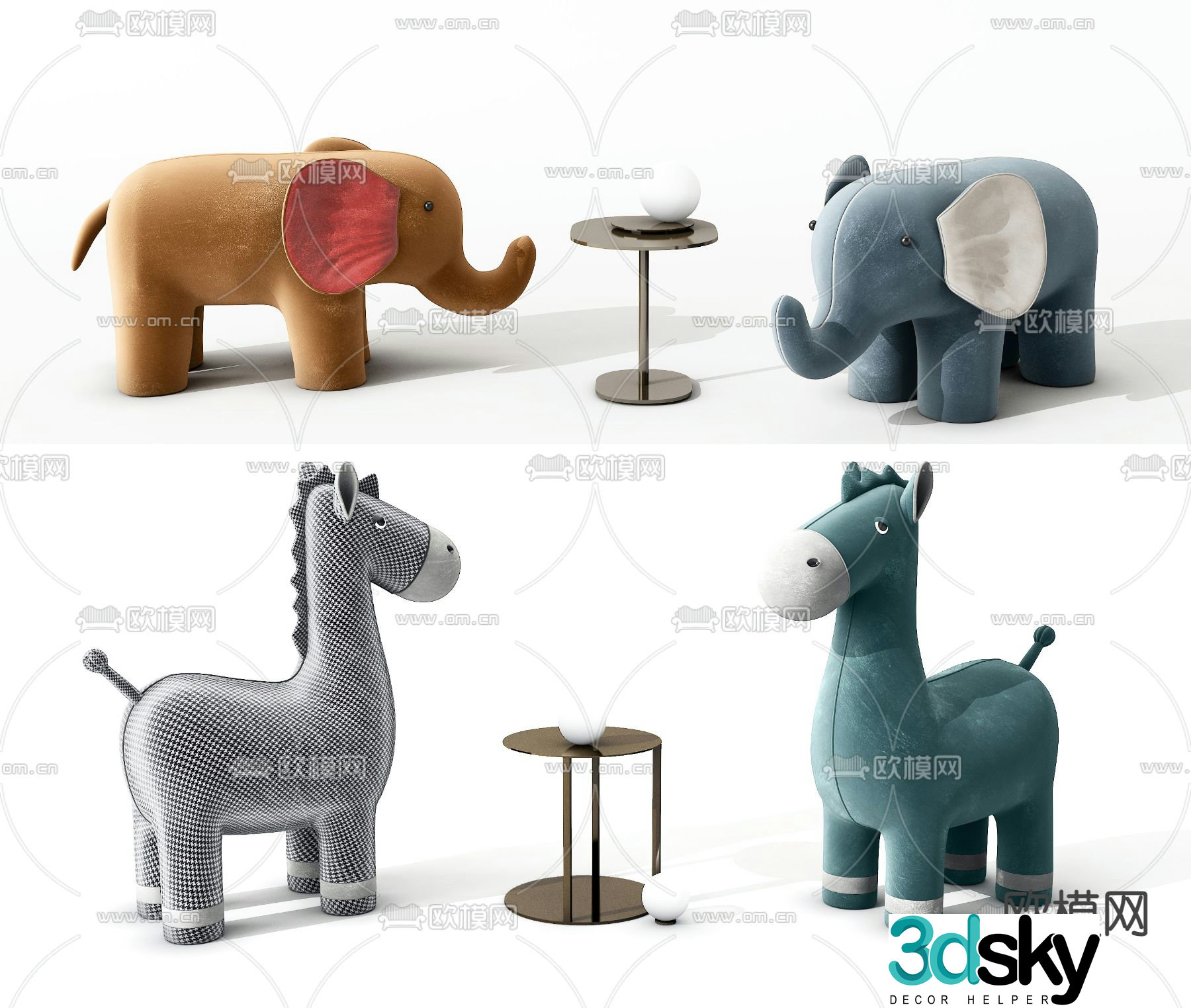 Modern fabric animal children’s stool 3d model
