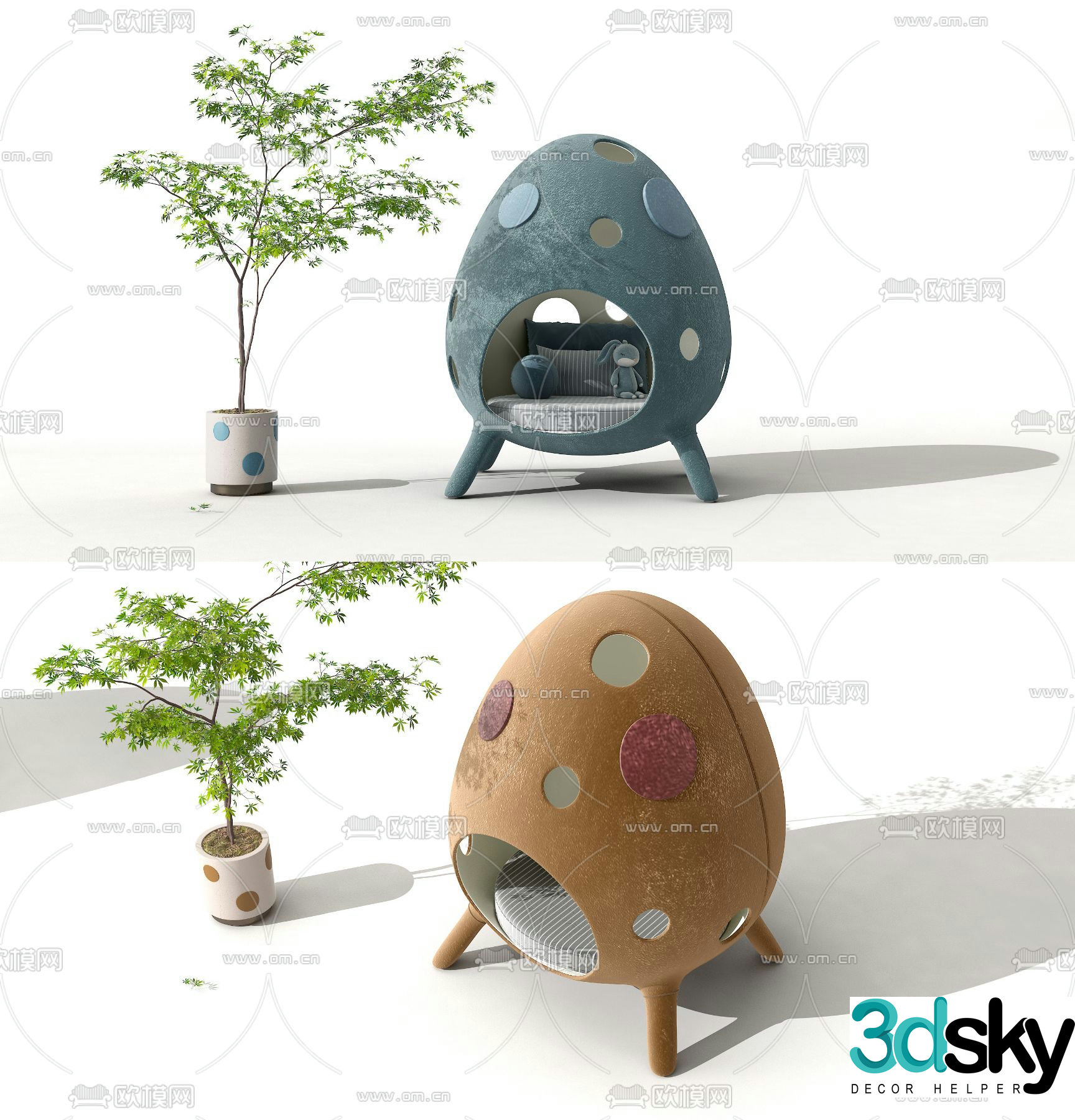 Modern eggshell child seat 3d model