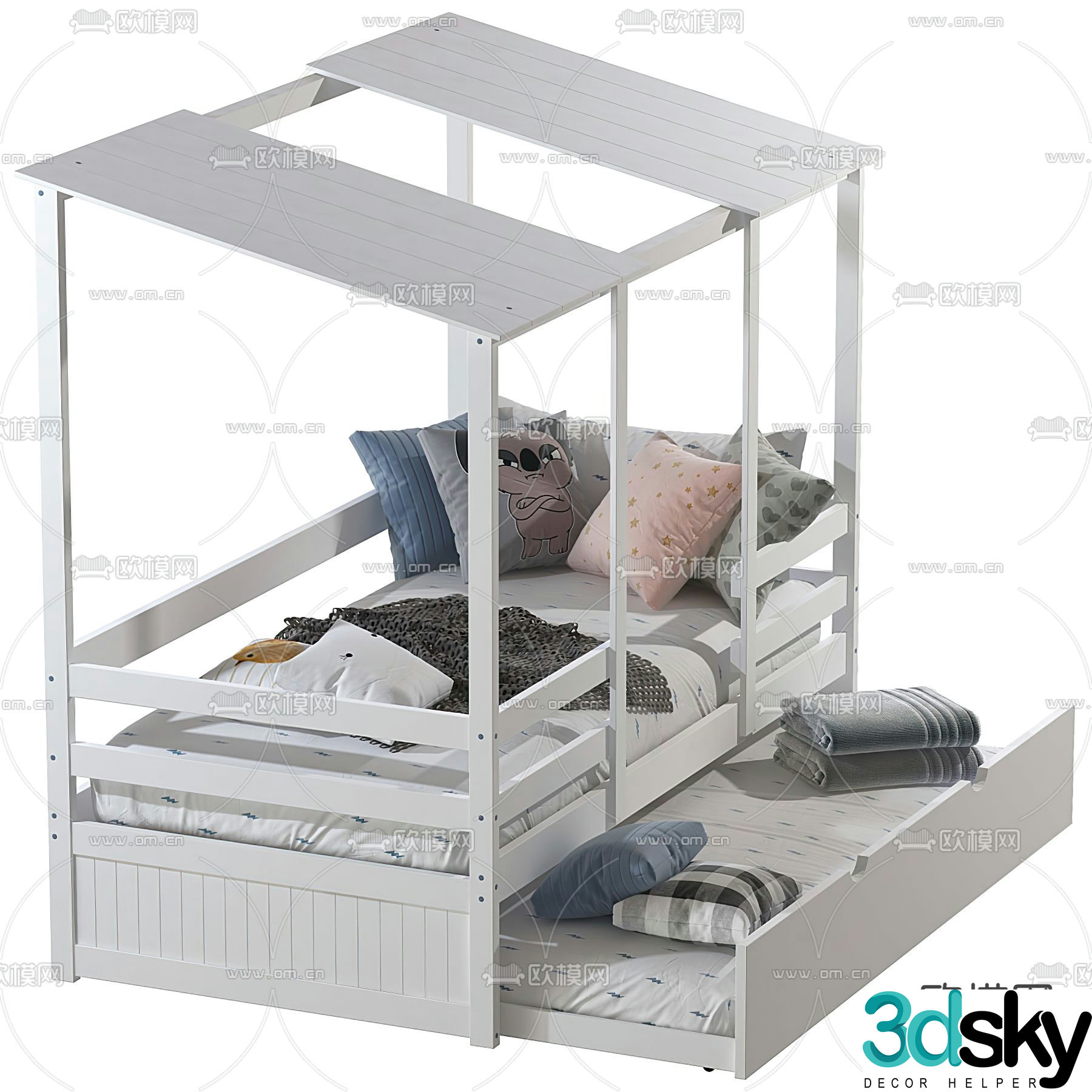 Modern solid wood children’s bed 3d model