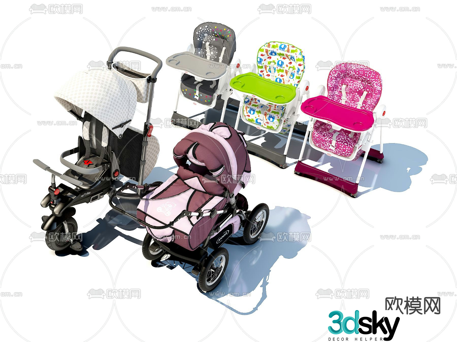 Modern stroller children’s dining table 3d model