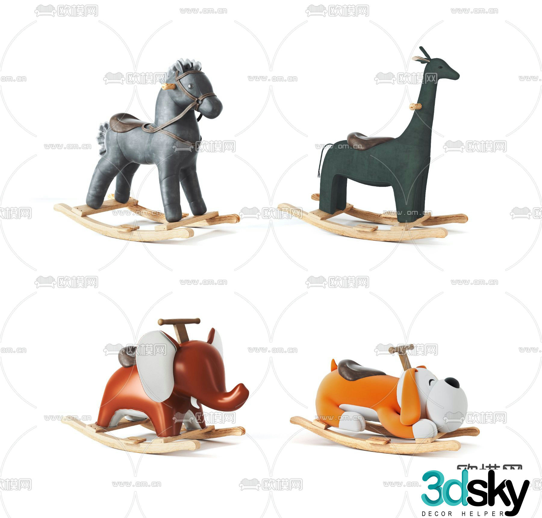Modern children’s rocking horse toy 3d model