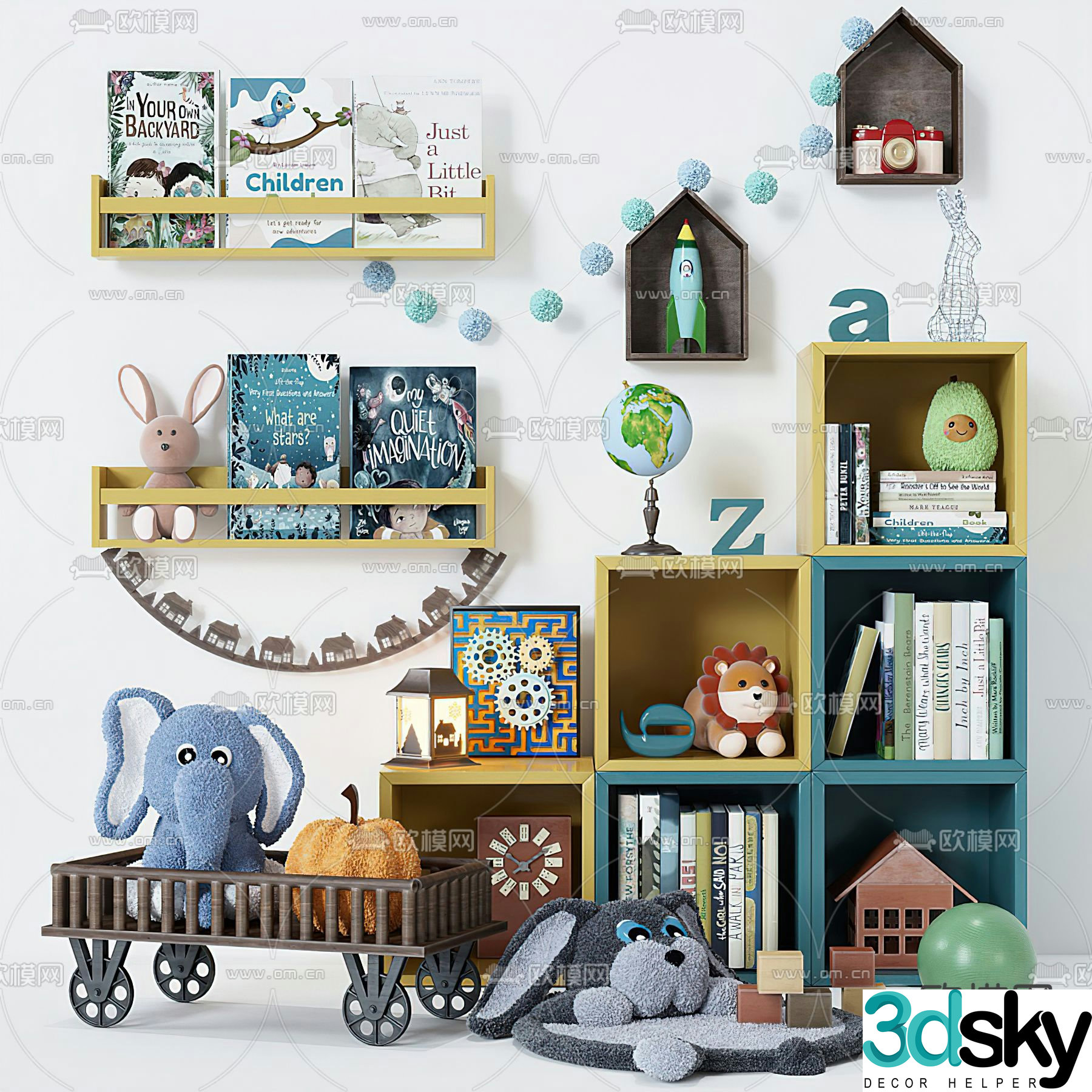 Modern children’s bookcase toy 3d model