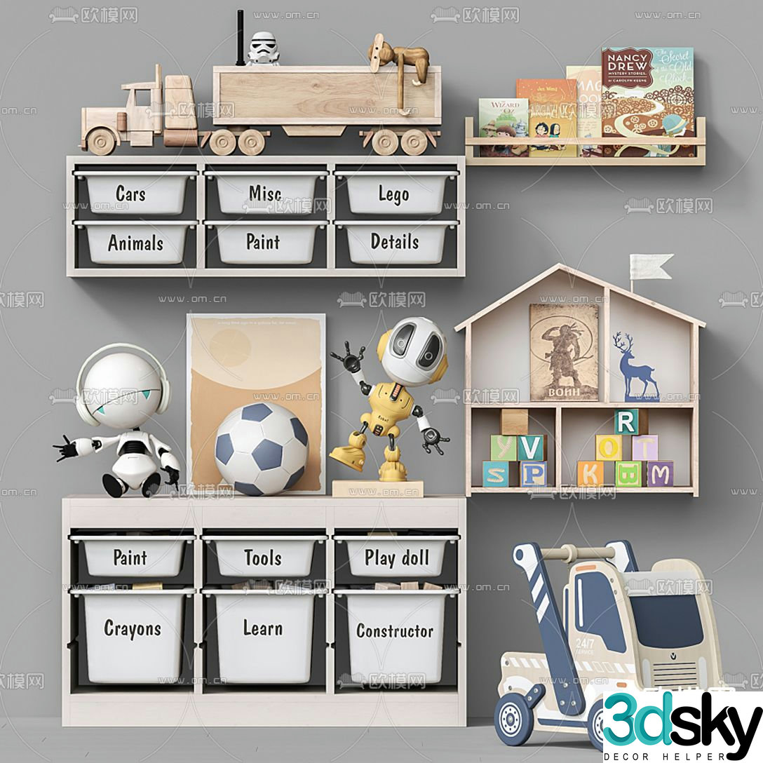 Modern children’s toy storage cabinet 3d model