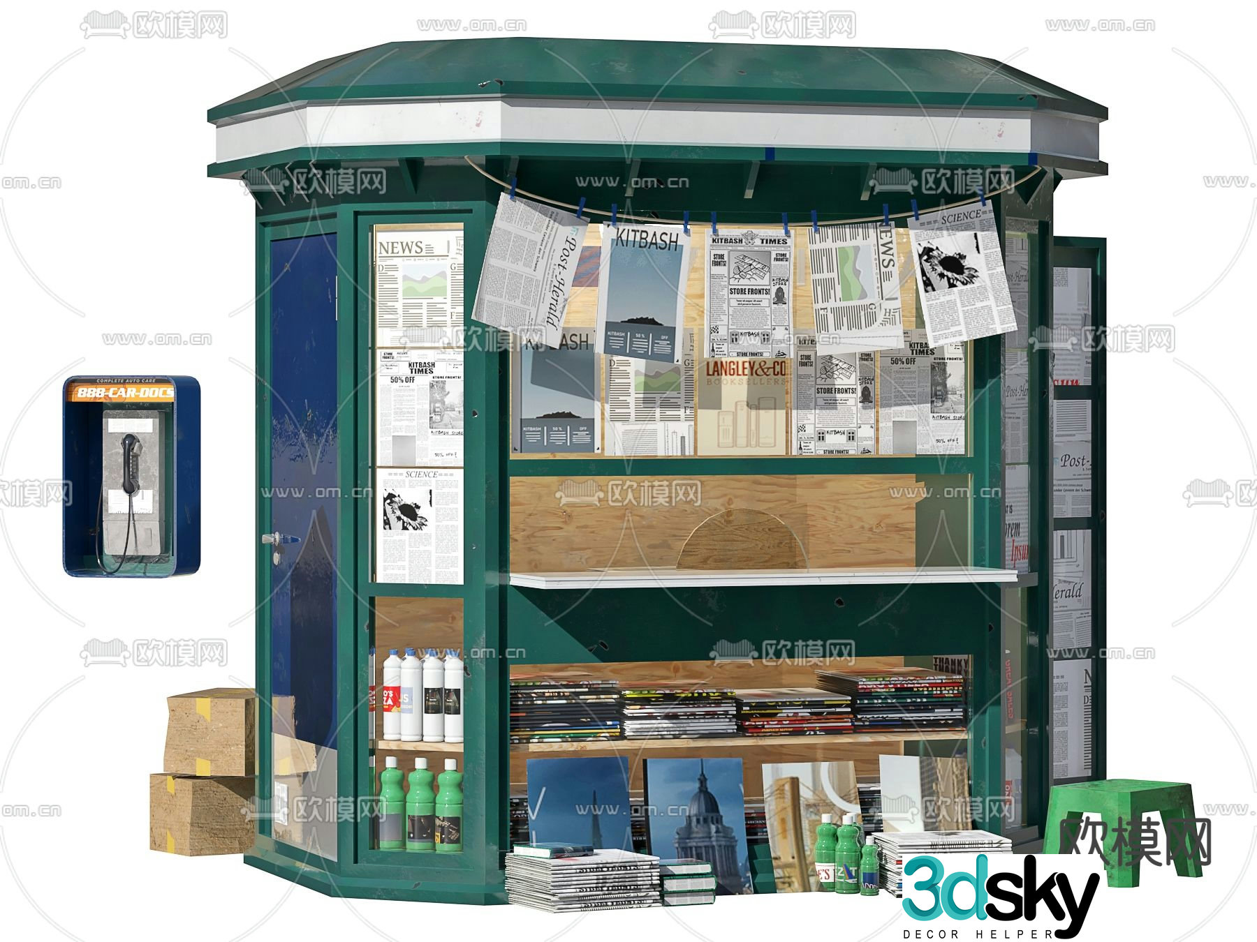 Modern newsstand public phone booth 3d model