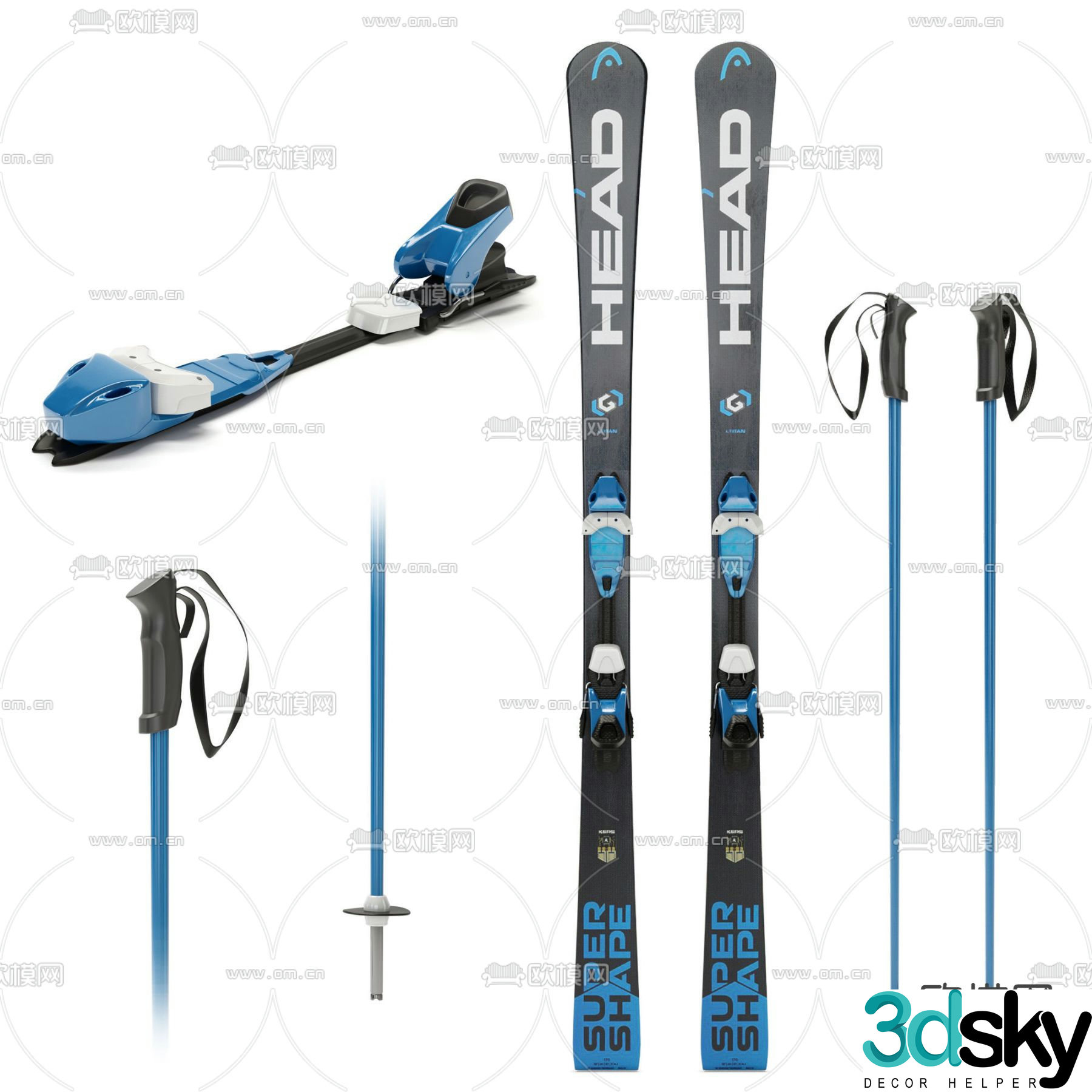 Modern snowboard poles 3d model