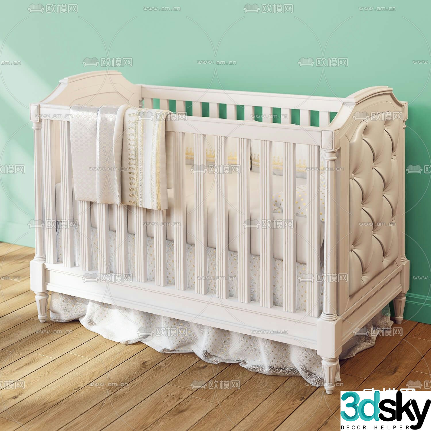 Simple European solid wood crib 3D model