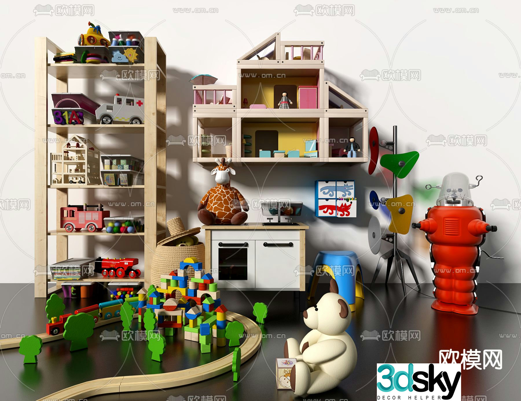 Modern children’s toy cabinet shelf 3d model