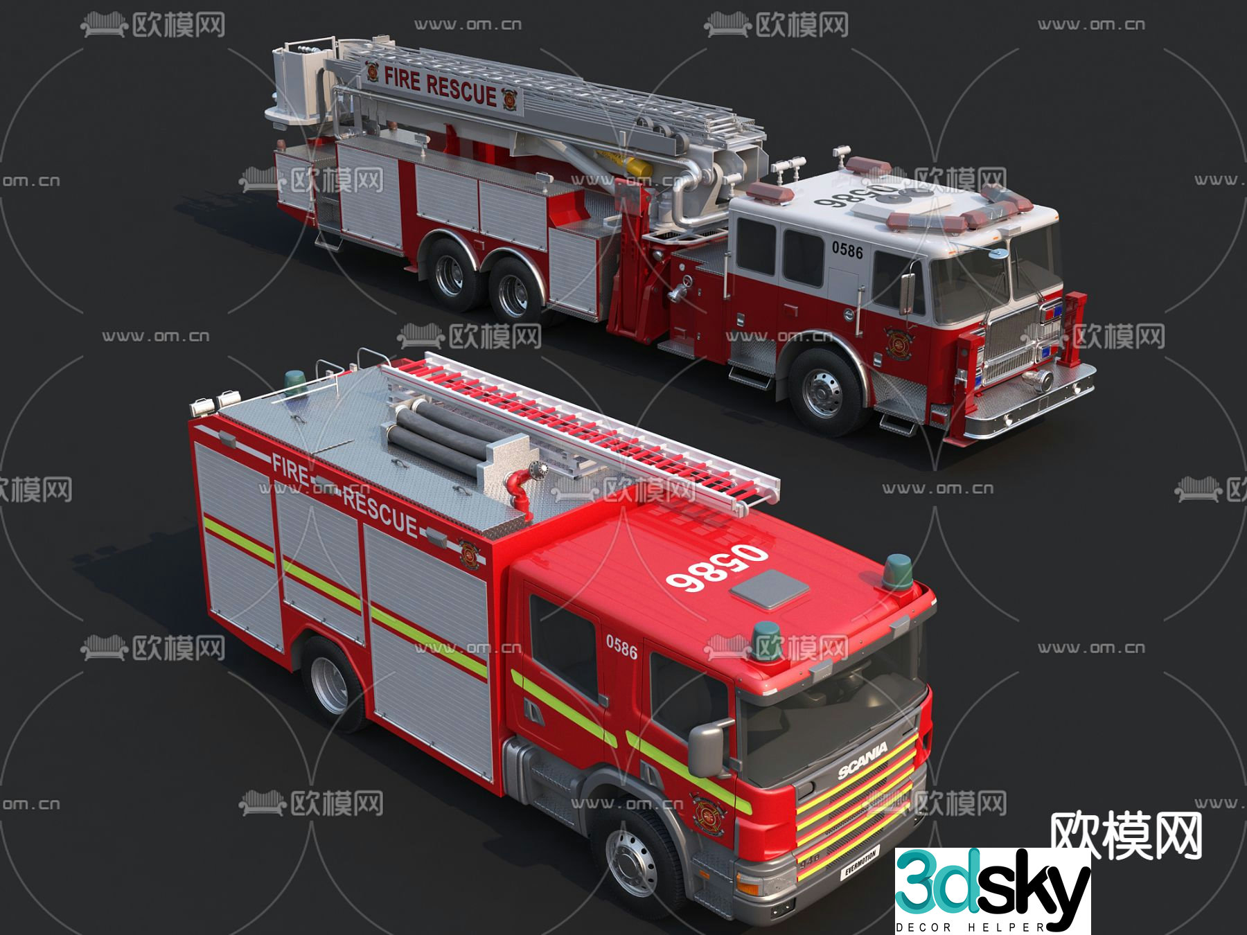 Modern fire truck 3d model