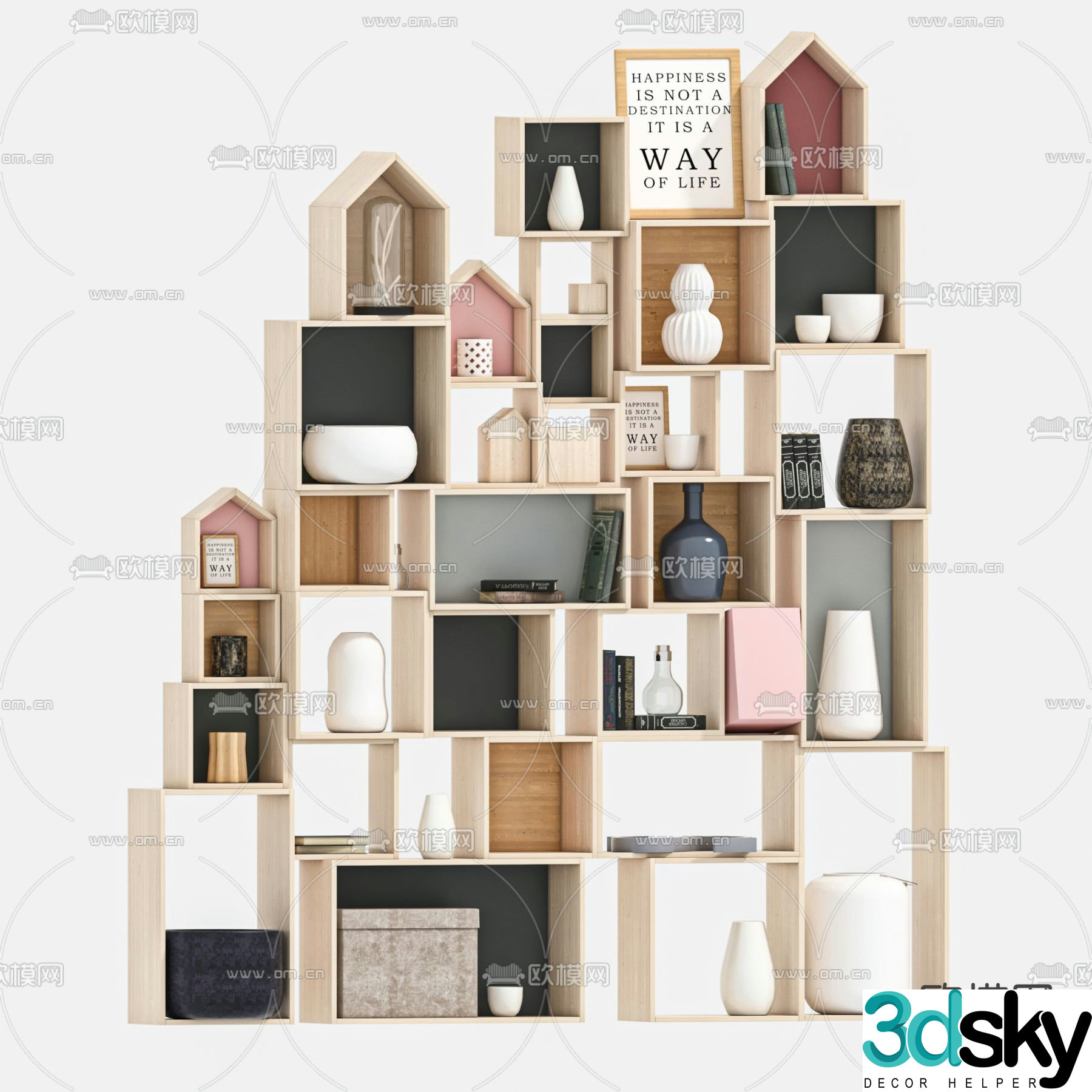 Nordic children’s solid wood bookcase bookshelf 3d model